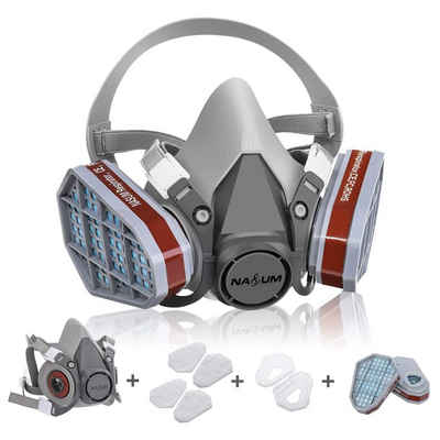 NASUM Arbeitsschutzbrille Gas- und Staubschutzmaske, effizientes 2-Wege Filtersystem, ergonomischer Halt