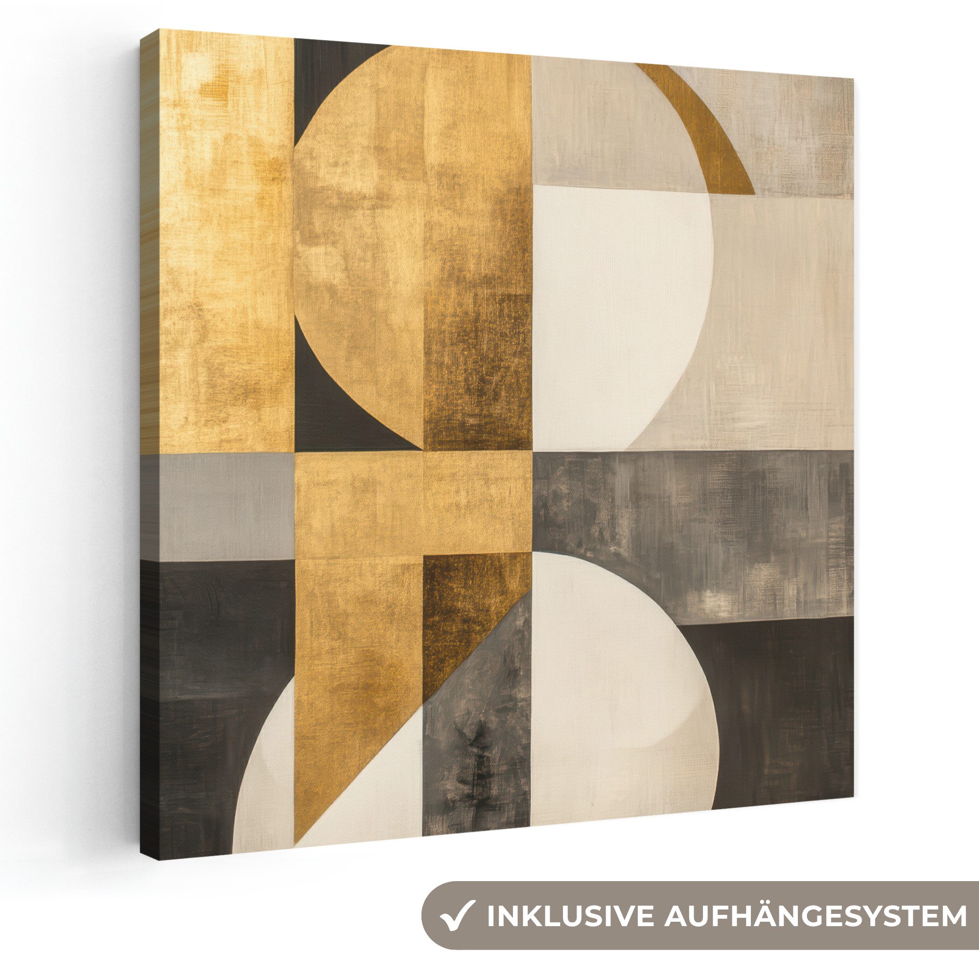 OneMillionCanvasses® Leinwandbild Abstrakt - Gold - Grau - Formen - Geometrisch, Fotodruck (1 St), Wandbild, Deko Schlafzimmer Wohnzimmer Flur 20x20 cm