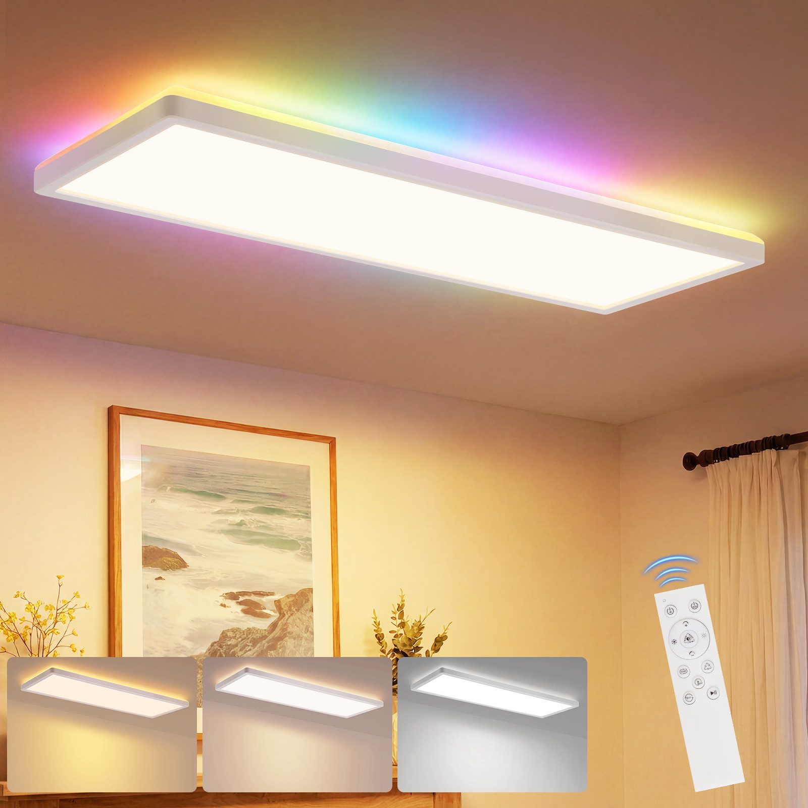 Nettlife LED Panel Schwarz/weiß 58x20 cm RGB dimmbar Deckenpanel Bürolampe 22W, LED fest integriert, Warmweiß Neutralweiß Kaltweiß, Farbwechsel Backlight für Werkstatt, Flur, Küche, Wohnzimmer