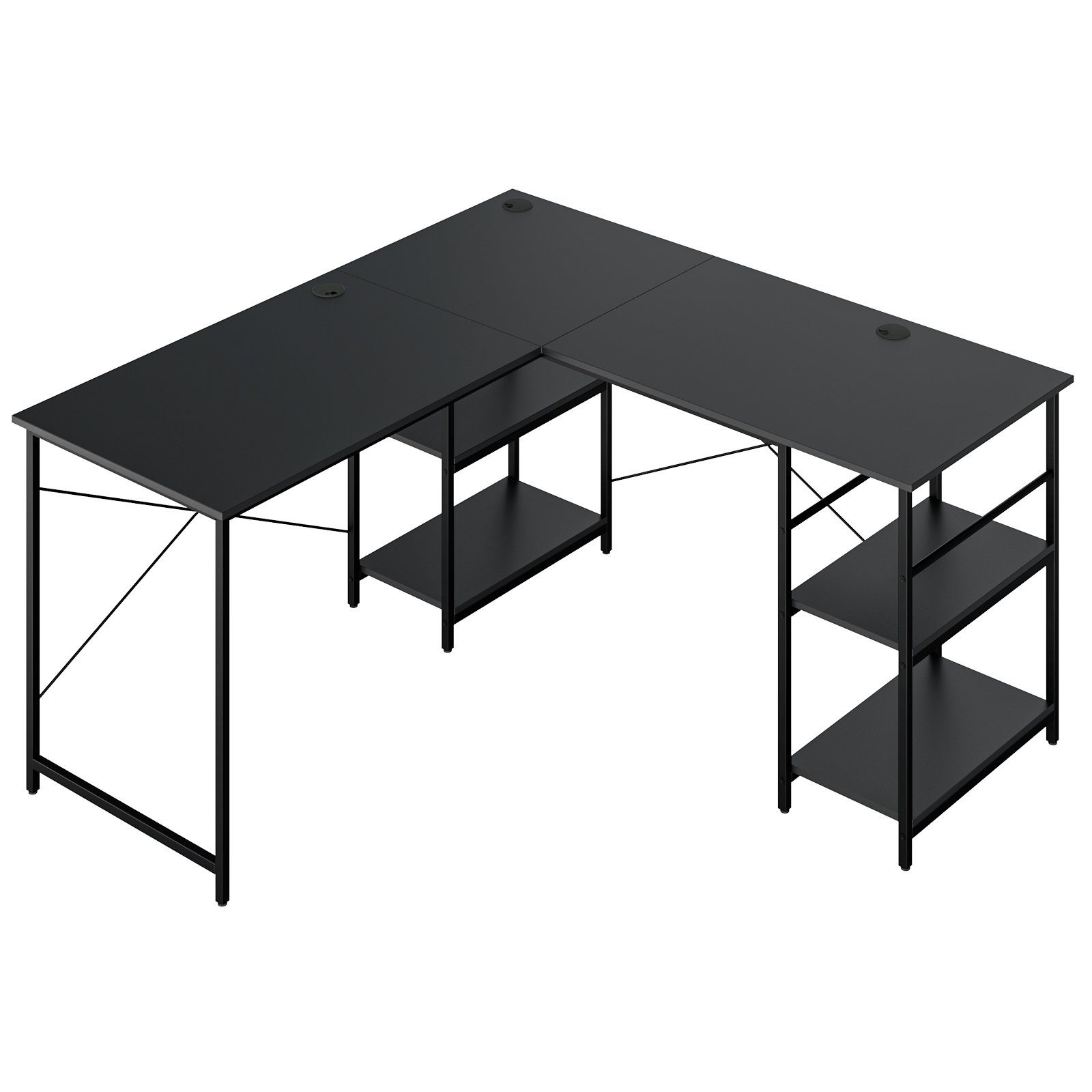 151 x 75 x Eckschreibtisch, 4 COSTWAY Ablagen, Design, schwarz 151 mit 2in1 cm