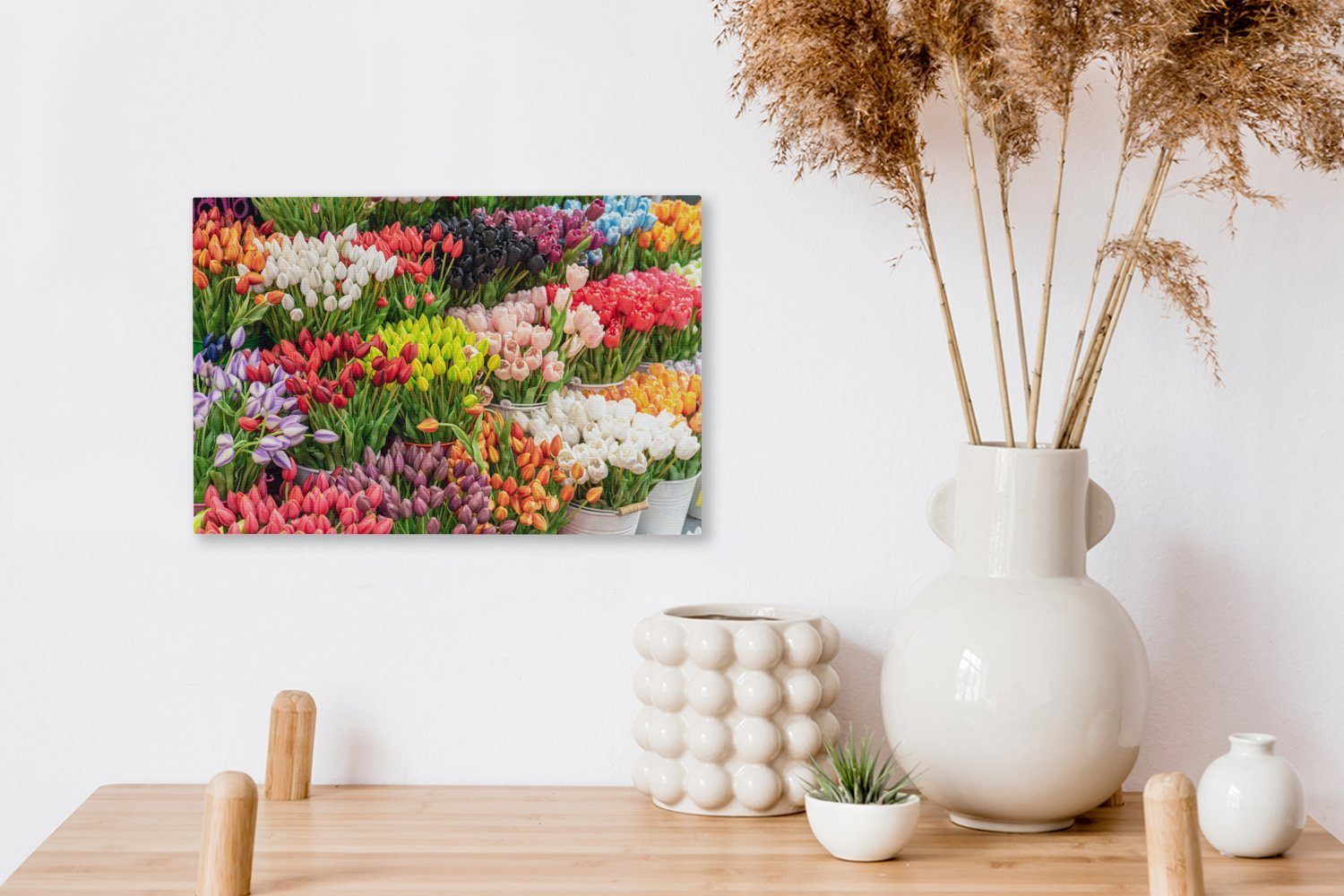 OneMillionCanvasses® Tulpen Leinwandbild Blumen cm - Wandbild 30x20 - St), Leinwandbilder, Farben, Aufhängefertig, Wanddeko, (1