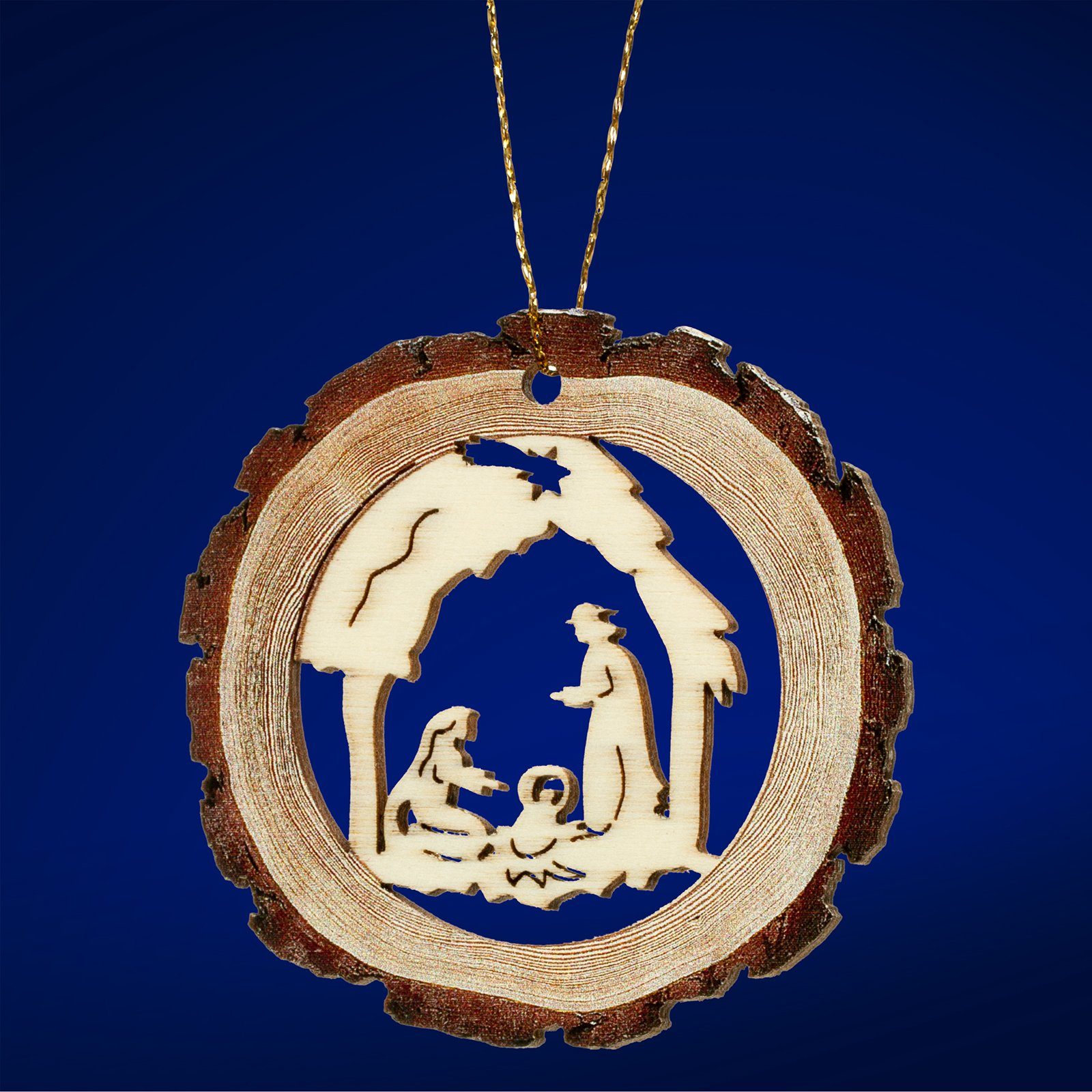 SIKORA Christbaumschmuck BS-LS Traditionelle Filigrane Weihnachtsbaum Anhänger aus Holz - 28 Modelle wählbar R1 Rindenoptik Heilige Familie D 6cm