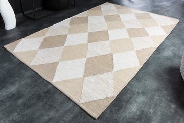 Teppich GALERIA 230x160cm beige / braun, riess-ambiente, rechteckig, Höhe: 10 mm, Wohnzimmer · Baumwolle · Rautenmuster · Scandinavian Design