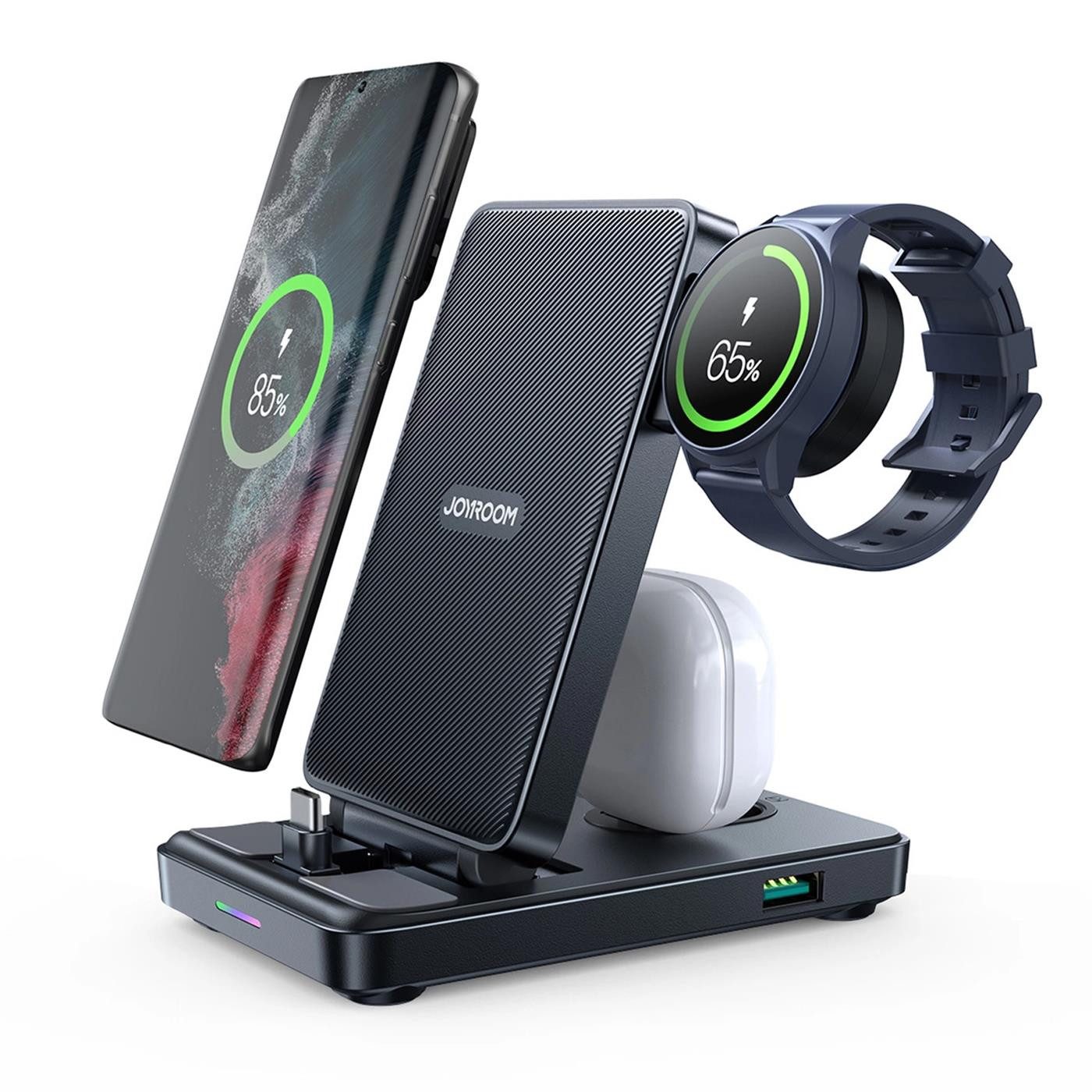 JOYROOM Joyroom 4in1 Ladestation Universell passend Smartphone-Ladegerät (Ladestation USB C Watch Ladegerät Buds Reise Charger Typ C Netzteil)