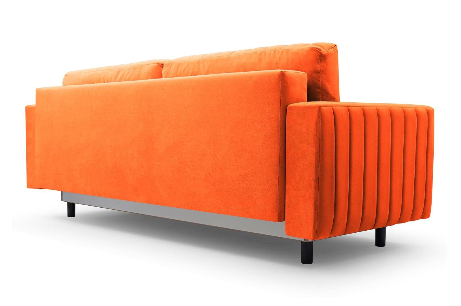 / Velours Schwarz / / Veloursstoff cm mit Grau Beautysofa Blau, RAVI, auf 225 Orange Orange / Holzbeine Grün Bettfunktion Gelb Dreisitzer und (trinity 17) / Bettkasten, Polstersofa, Sofa, 3-Sitzer