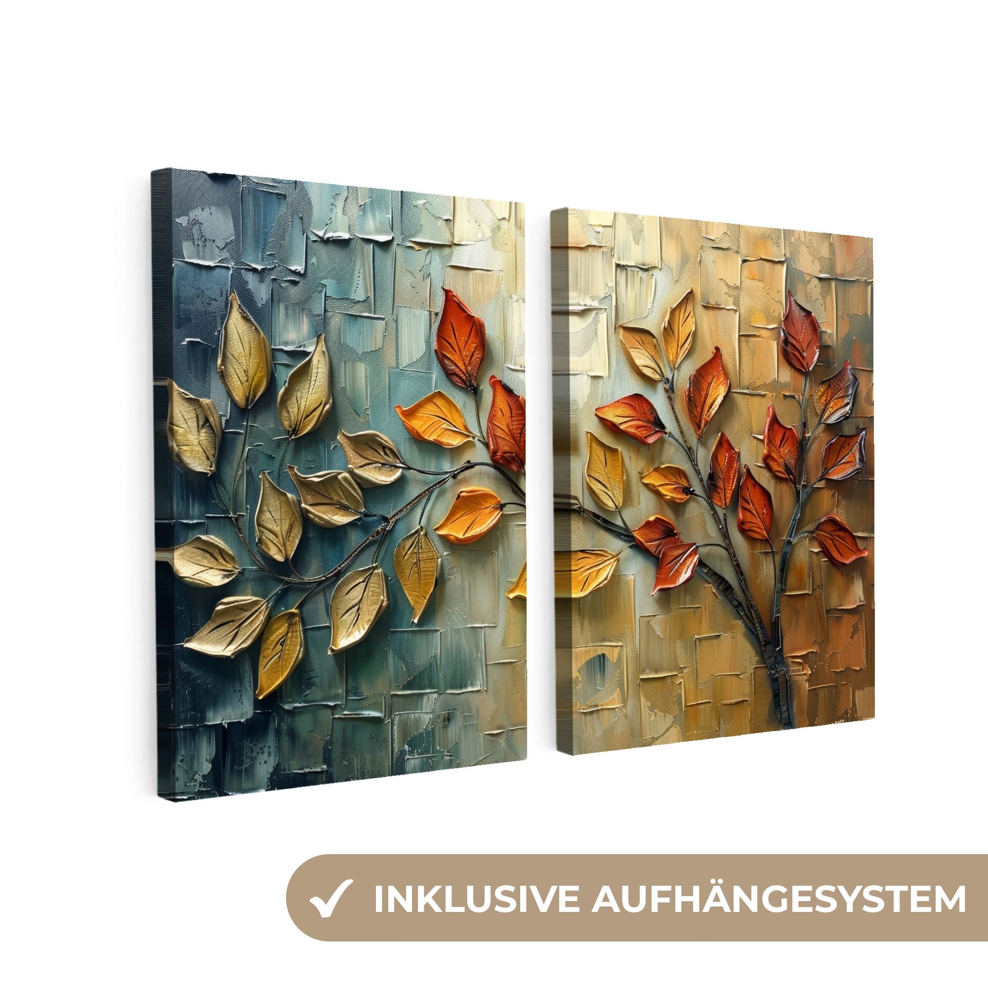 MuchoWow Leinwandbild Baum - Blätter - Natur - Farblook, Fotodruck (2 St), günstig online kaufen