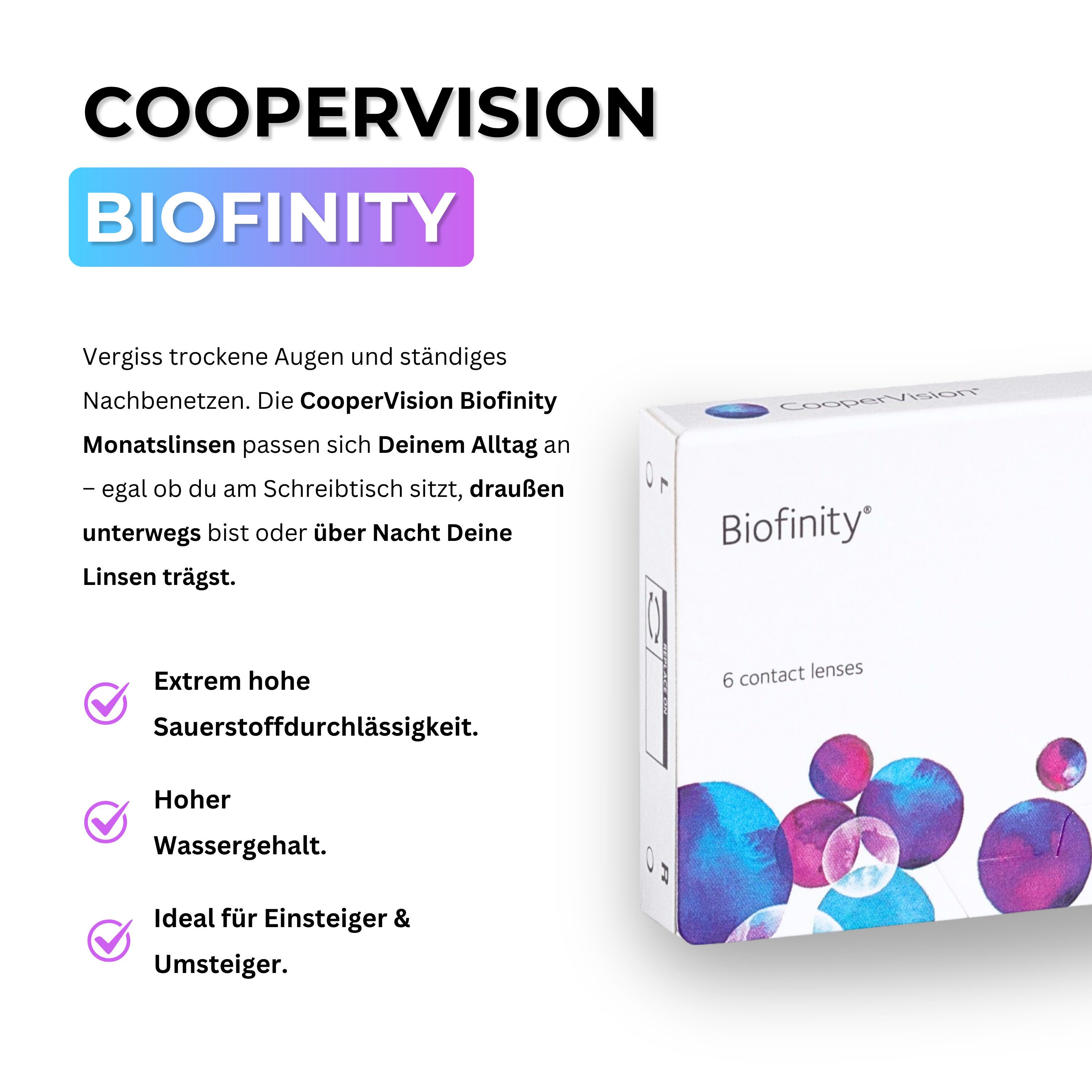 CooperVision Monatslinsen Biofinity 6 Stück, Linsen (weiche) - Stärken: -0.25 bis -12.00