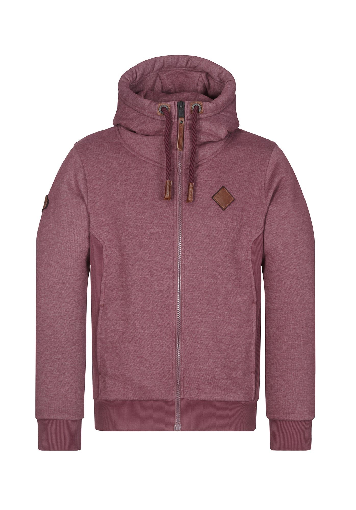 naketano Sweatjacke Herren mit Kapuze, breiter Stehkragen, melierte Sweatware, Kordelzug Eingrifftaschen, Rippbündchen, Kunstleder-Logo, casual, Streetwear