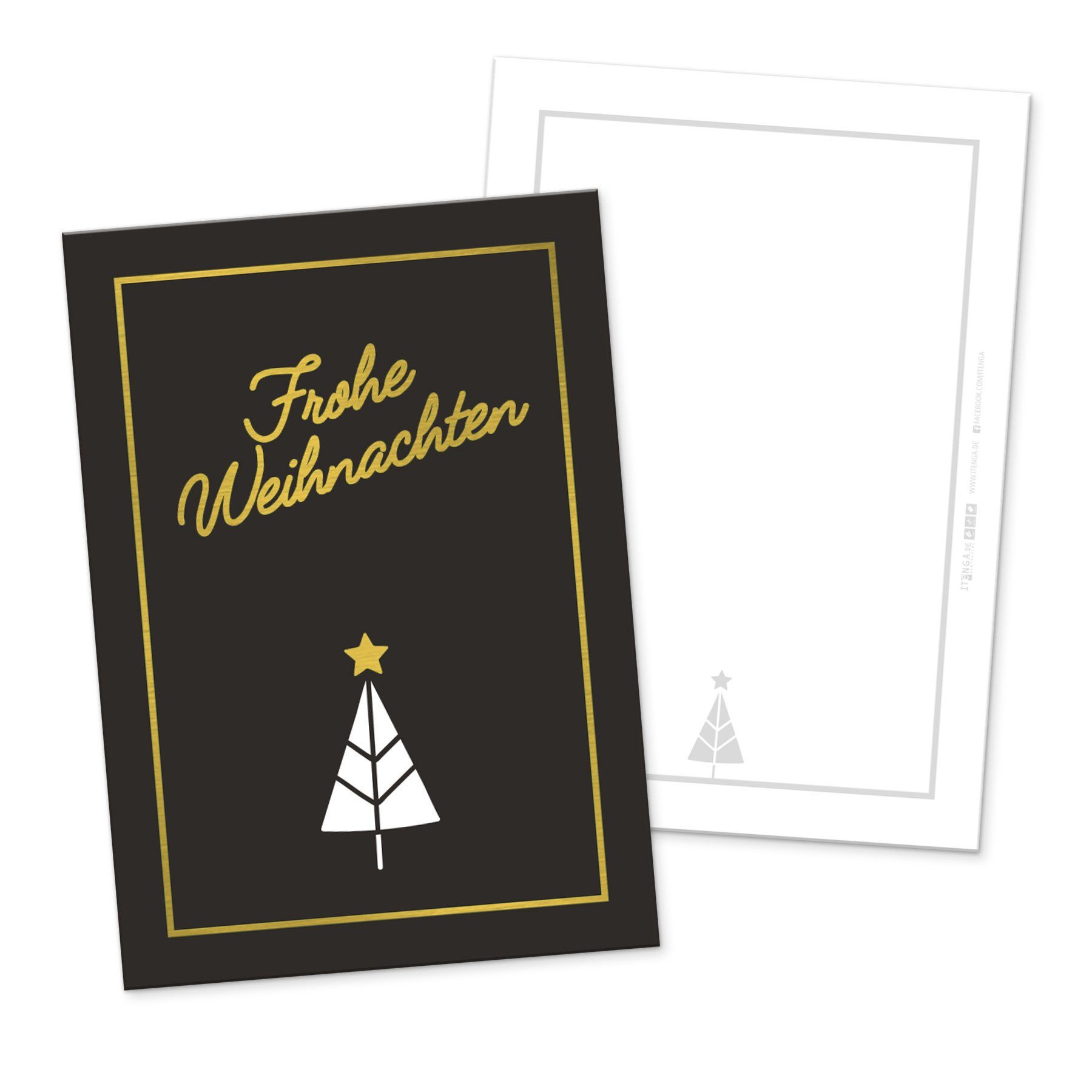 itenga Grußkarten itenga 12 x Postkarte Grußkarte Frohe Weihnachten schwarz weiß gold DI