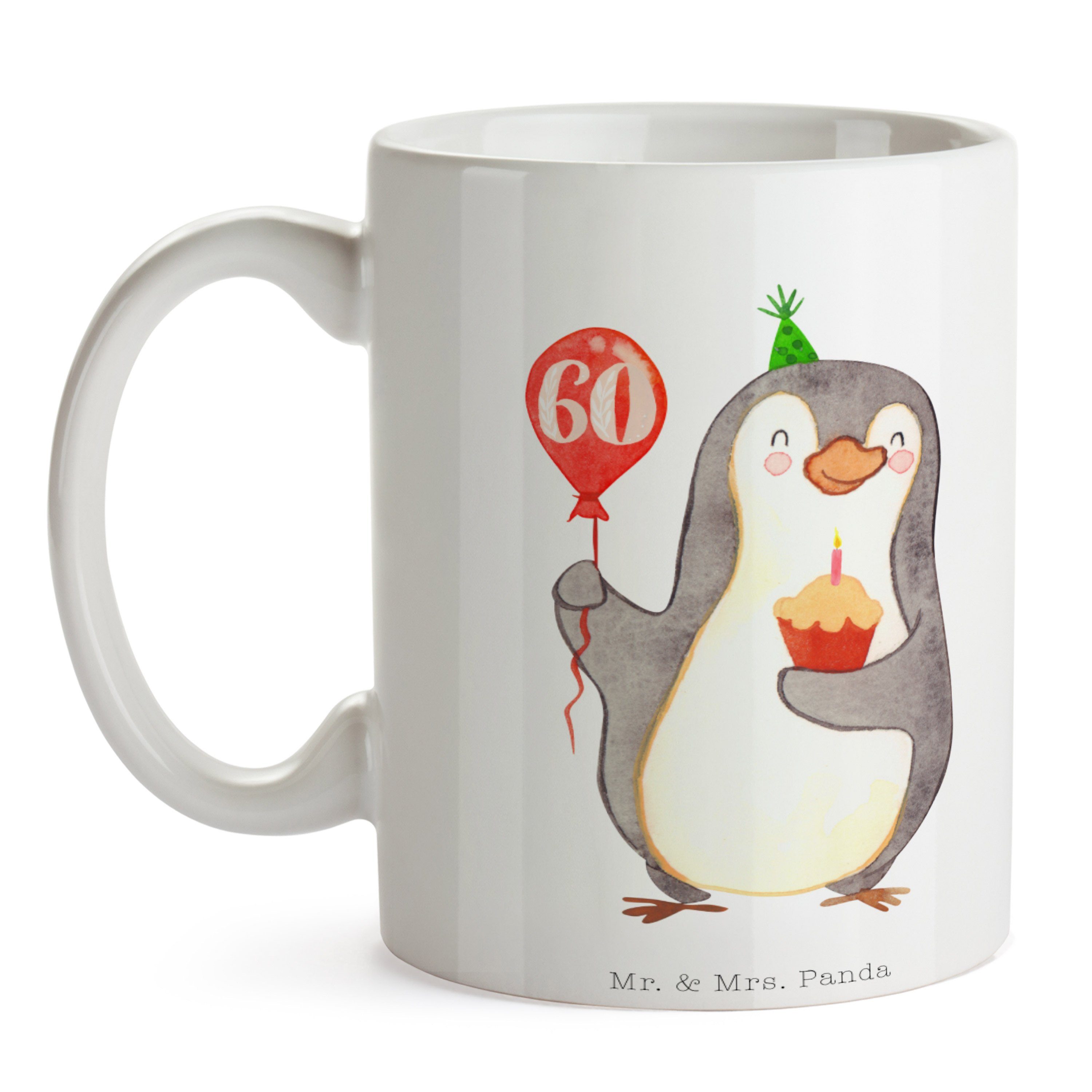 Keramik - Panda Happy Weiß Tasse Mrs. Geschenk, Pinguin Luftballon Mr. - & Geburtstag Birthday, 60.