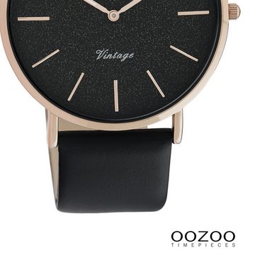 OOZOO Quarzuhr Oozoo Damen Armbanduhr Vintage Series, (Analoguhr), Damenuhr rund, groß (ca. 40mm), Lederarmband schwarz, Fashion