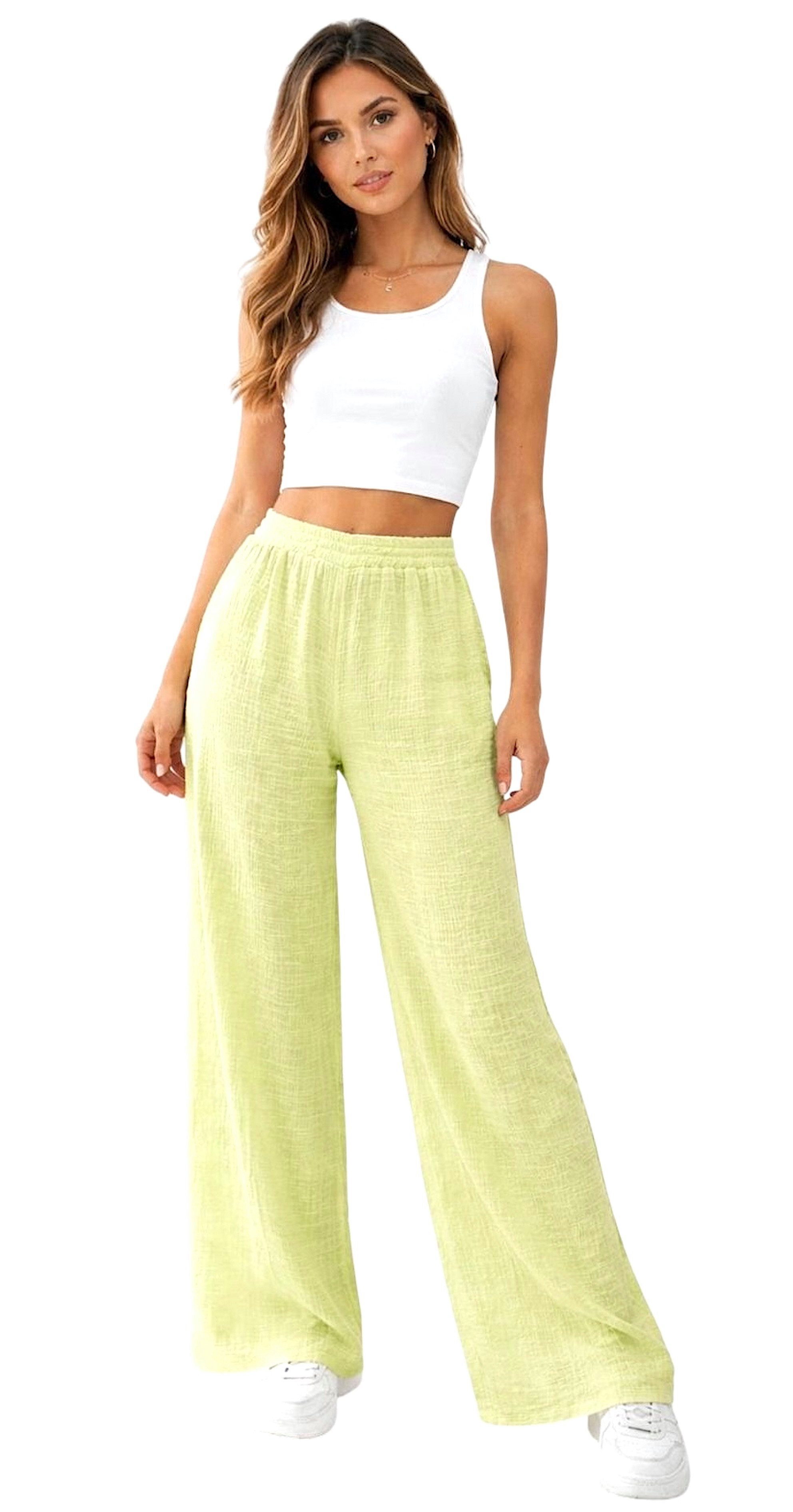 Worldclassca Stoffhose Worldclassca Musselin Stoff Hose Freizeit Sommer Leichte Musselinhose Neue Kollektion - Stilvolle und gemütliche Sommer Mode für Damen