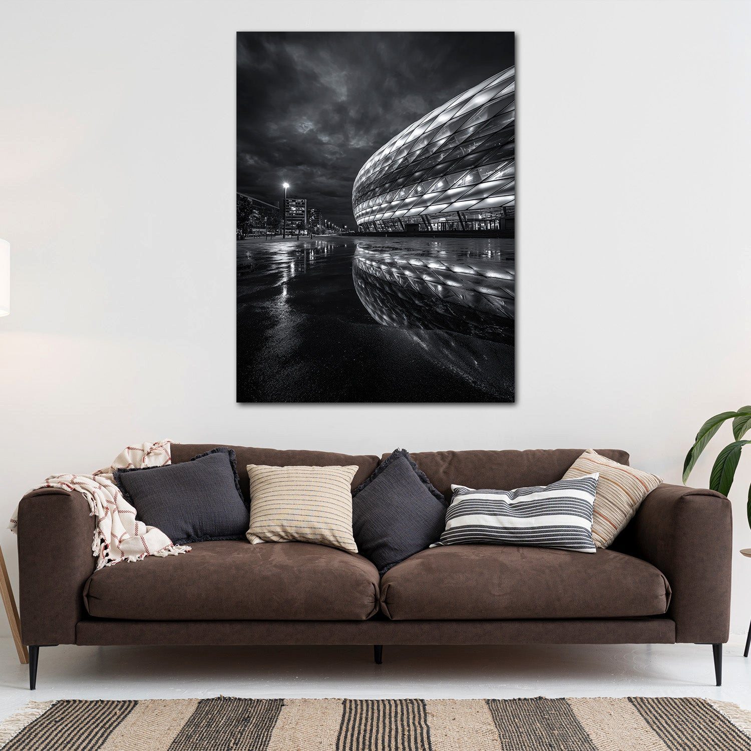 Artedinoi Leinwandbild Stadion Allianz München schwarz weiß Leinwandbild Wandbild Kunstdruck, Münchner Fußballarena, S/W