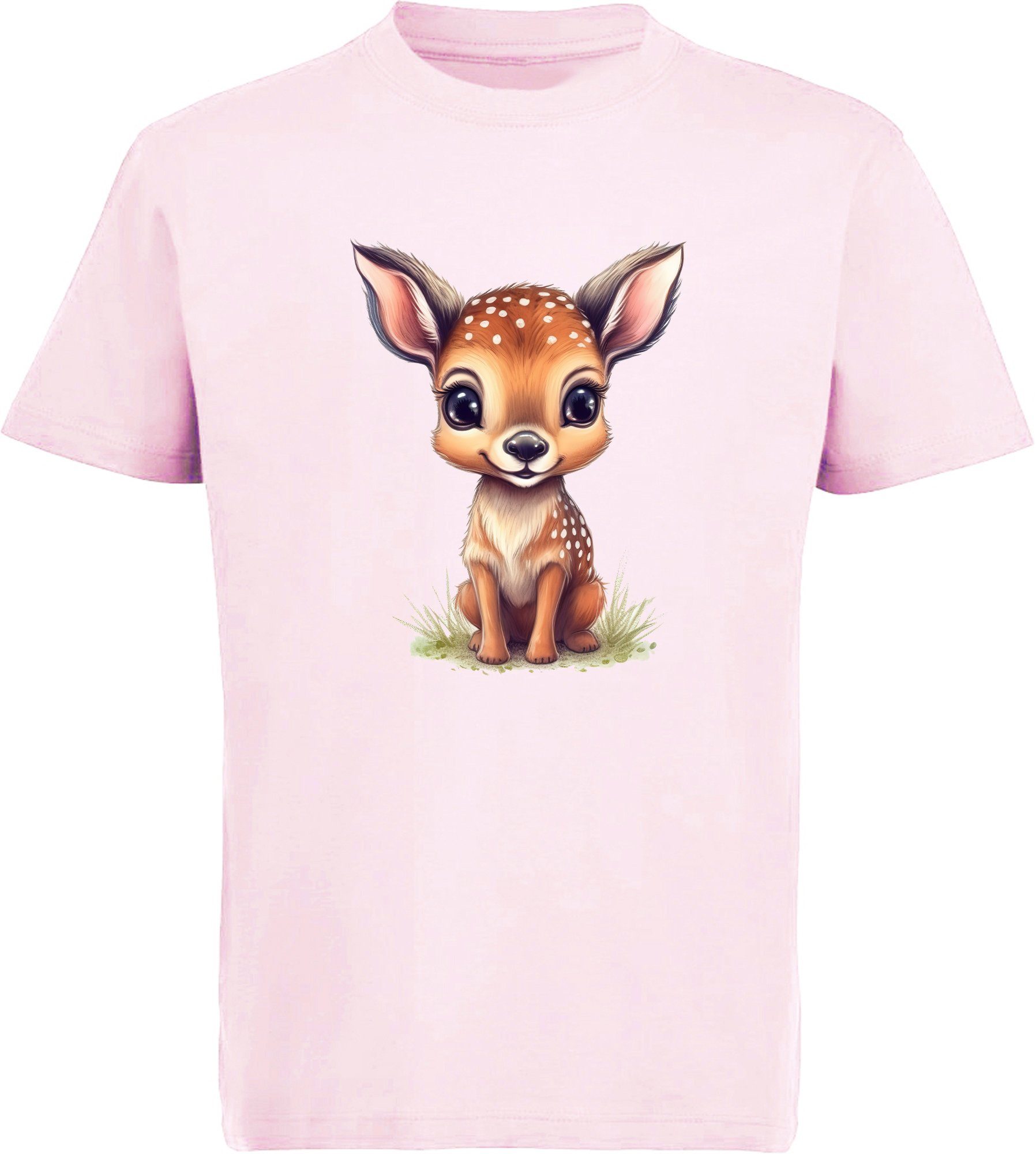 MyDesign24 T-Shirt Kinder Wildtier Print Shirt bedruckt - Baby Reh Rehkitz Baumwollshirt mit Aufdruck, i269 rosa