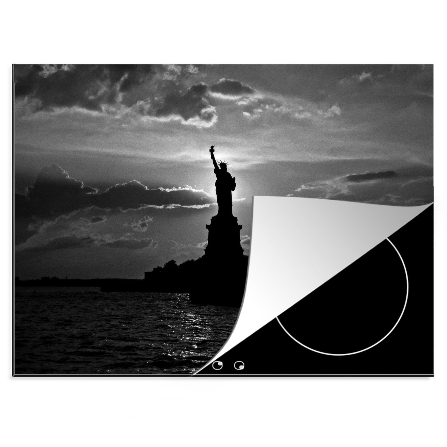 schwarz, Freiheitsstatue Arbeitsfläche nutzbar, - New Mobile Silhouette tlg), in Ceranfeldabdeckung cm, amerikanischen Herdblende-/Abdeckplatte 70x52 (1 der Vinyl, York MuchoWow