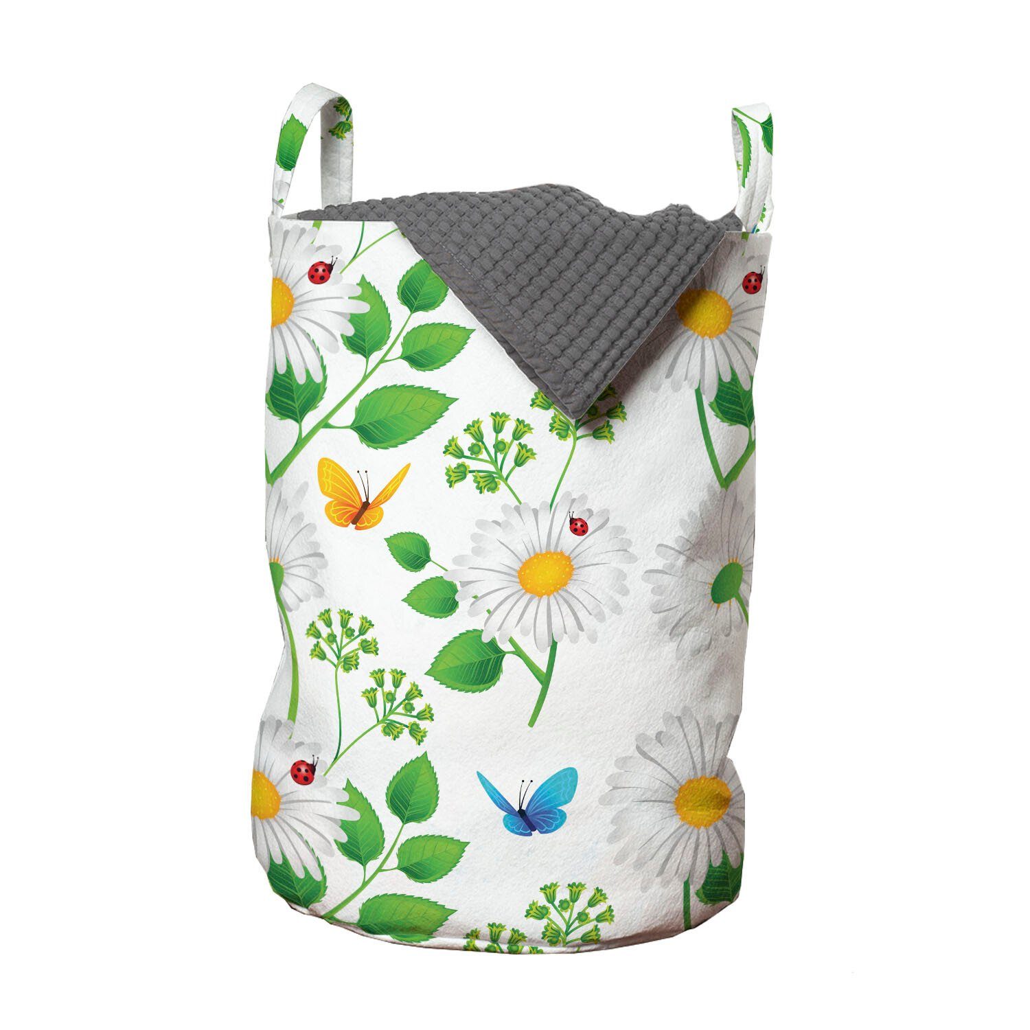 Abakuhaus Wäschesäckchen Wäschekorb mit Griffen Kordelzugverschluss für Waschsalons, Blume Marienkäfer auf Kamillen | Wäschesäcke