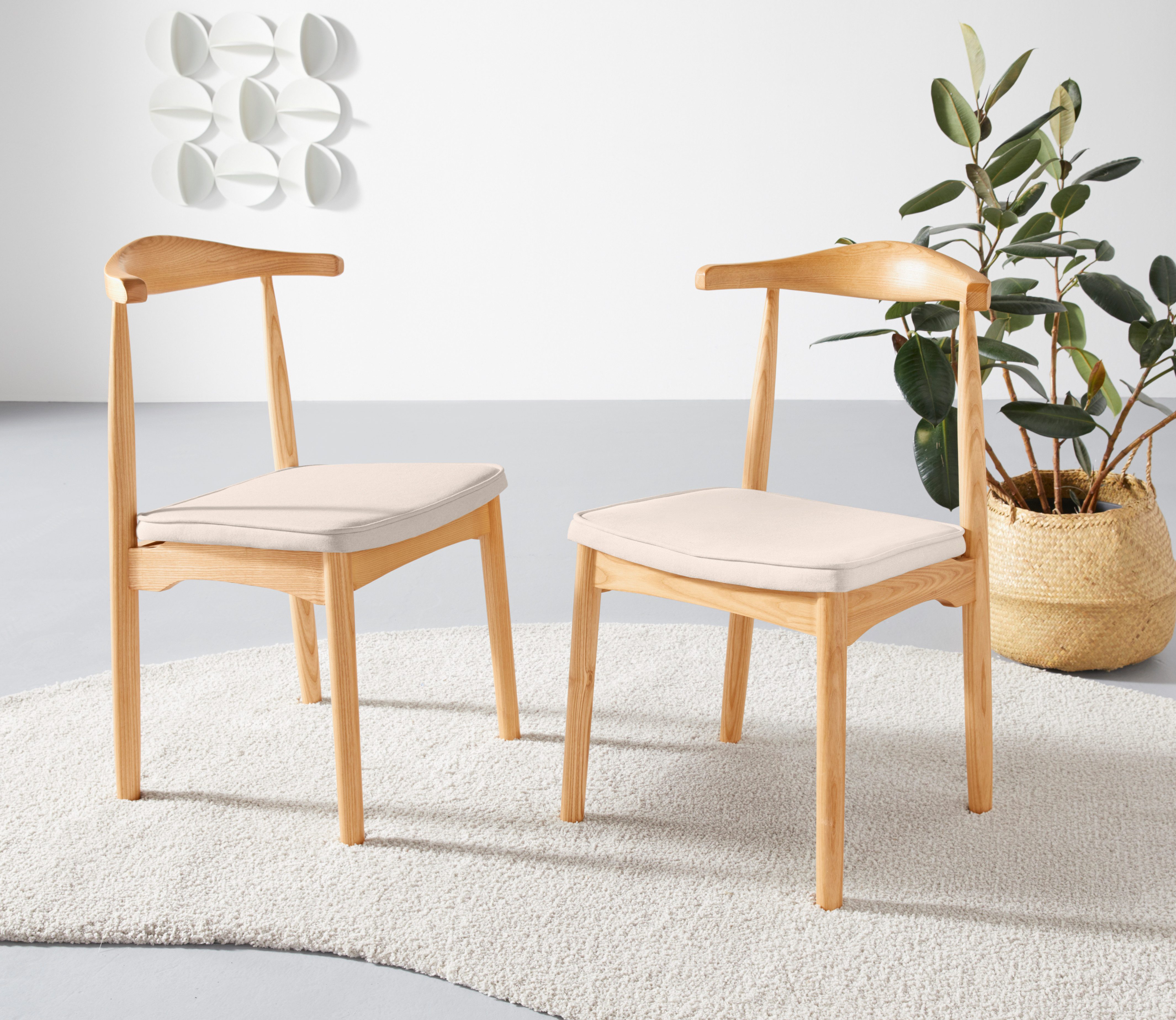 LeGer Home by Lena Gercke Esszimmerstuhl Rianne, TOPSELLER!, OTTOs Choice (Set, 2 St), Gestellrahmen aus massivem Eschenholz, Sitzfläche mit Webstoffkissen