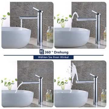 HOMELODY Badarmatur Wasserhahn Bad mit 360° Drehbar Auslauf (Mischbatterie) Hochmontage Wasserhahn, Chrom, Messing