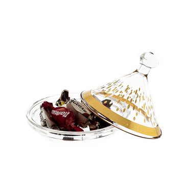 Almina Snackschale Snack-Set Tajine 9 Teilig aus Glas mit goldenen und silbernen Muster