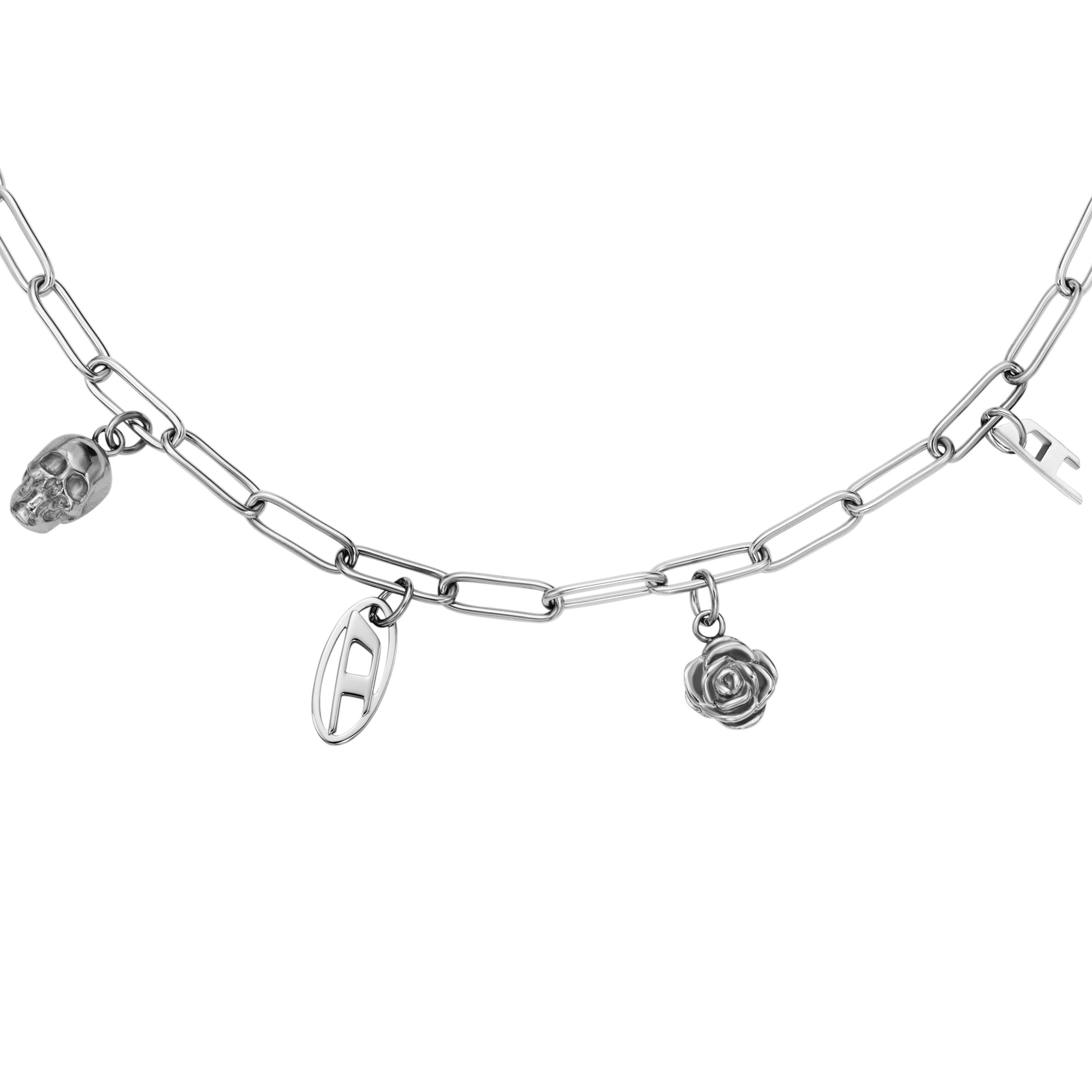Diesel Kette mit Anhänger Schmuck Geschenk Edelstahl Totenkopf Rose