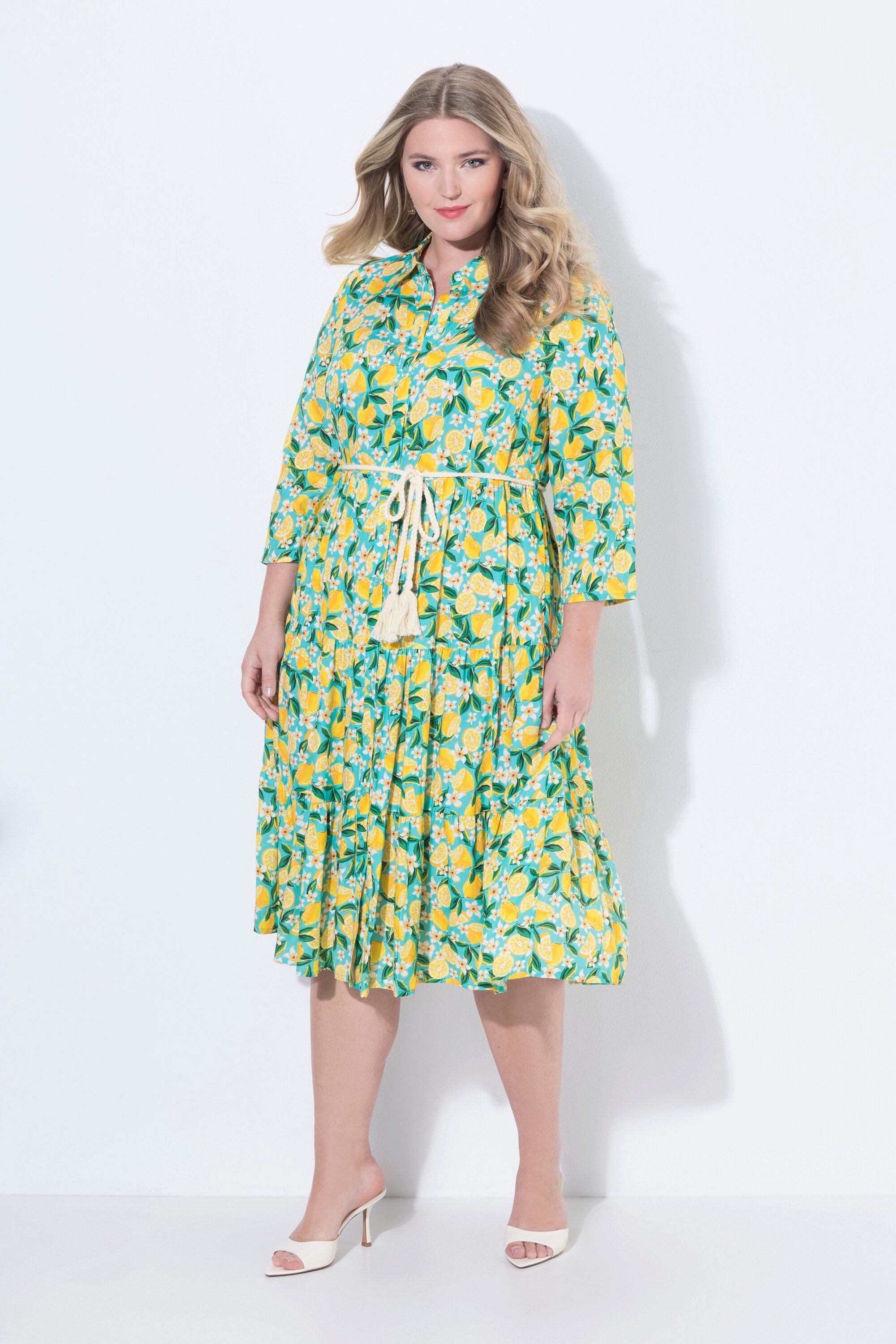 MIAMODA Jerseykleid Blusenkleid A-Linie Midilänge Zitronen-Muster