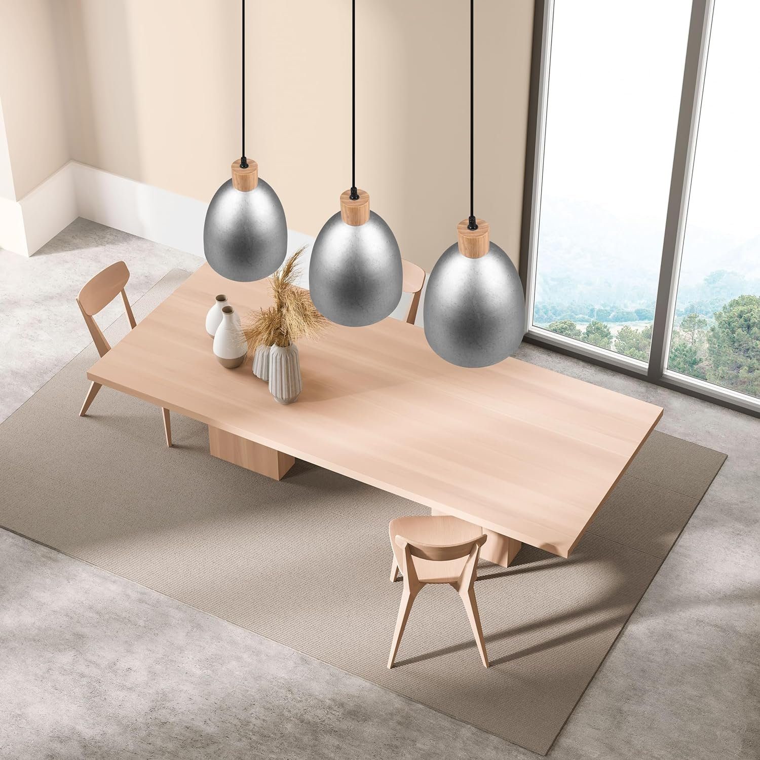 lightling Pendelleuchte Eggert, ohne Leuchtmittel, moderne Pendellampe mit Metallschirm und Elementen aus Holz