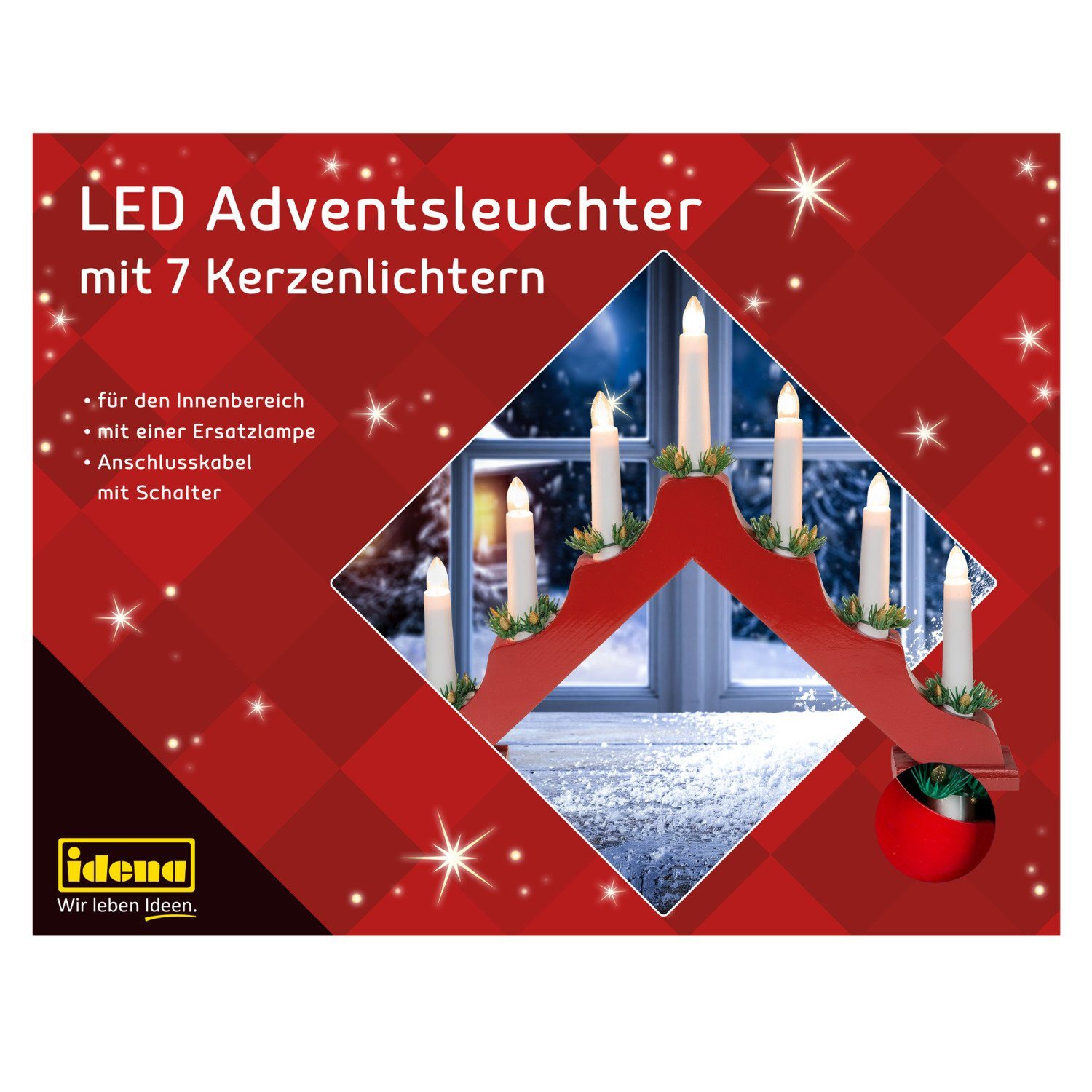 Idena Adventsleuchter Idena 31604 - LED Adventsleuchter aus rot lackiertem günstig online kaufen