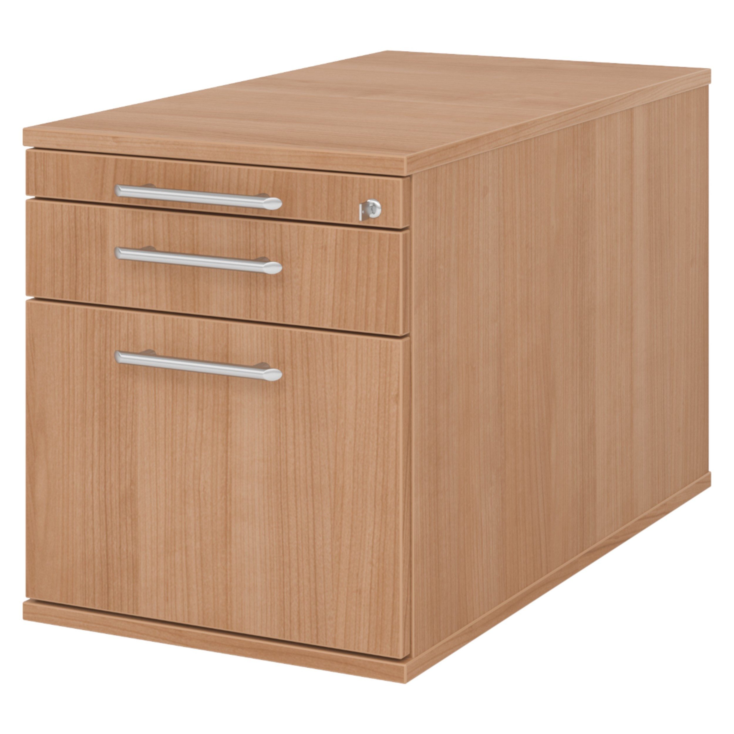 bümö Rollcontainer office Bürocontainer - mit Hängeregistratur, Dekor: Nussbaum mit Relinggriff (Kunststoff)