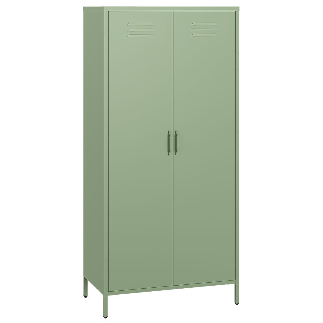 skølm Kleiderschrank Atria aus Metall (Mintgrün) Metallschrank mit 6 Fächern & 2 Kleiderstangen, 170x45x80 cm (HxTxB)