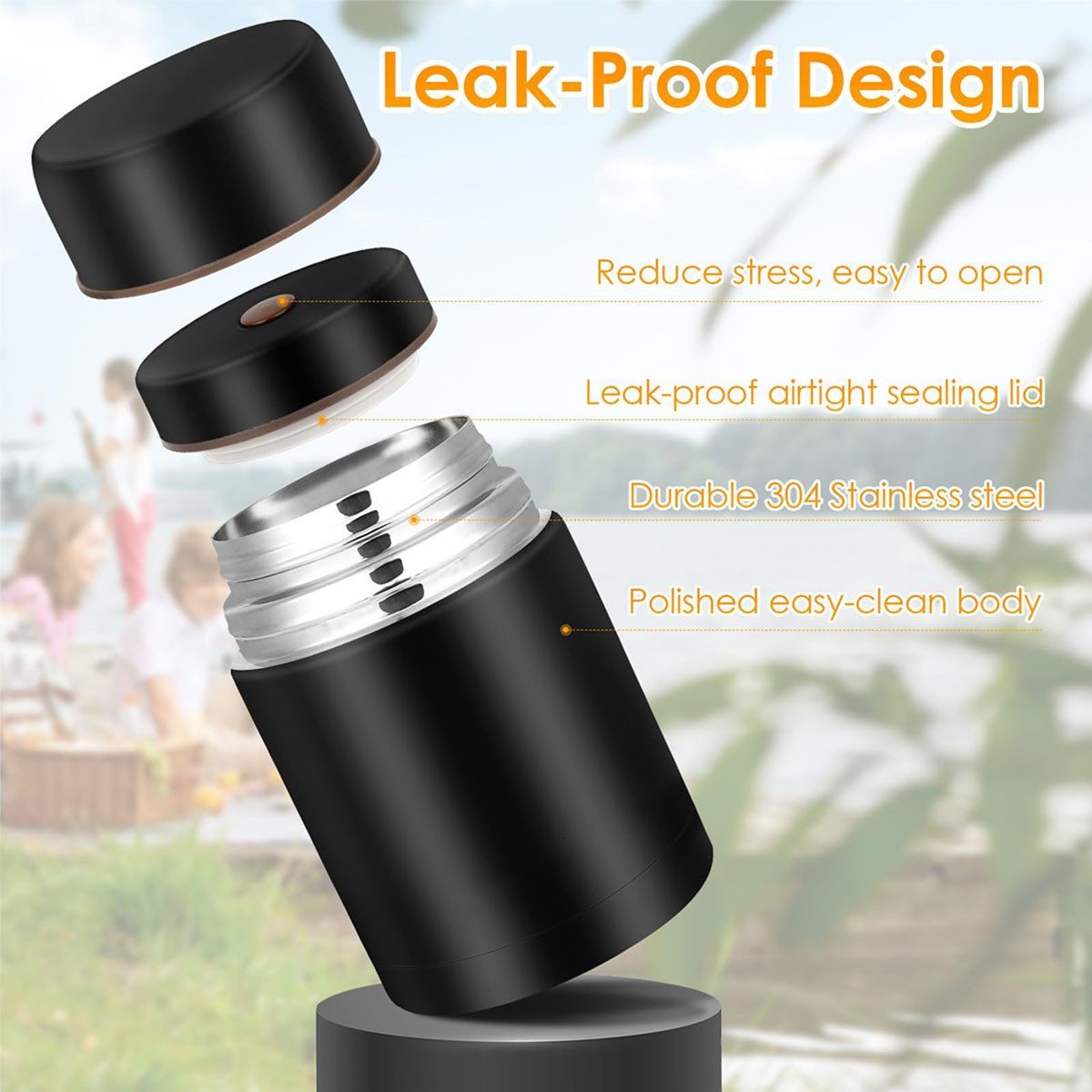 SURFOU Thermobehälter Thermobehälter Für Essen 800ML, Thermobecher Wärmebehälter, Thermobox, Edelstahl, (Lebensmittelechter Edelstahl Warmhaltebehälter Speisege – Bild 5 von 5