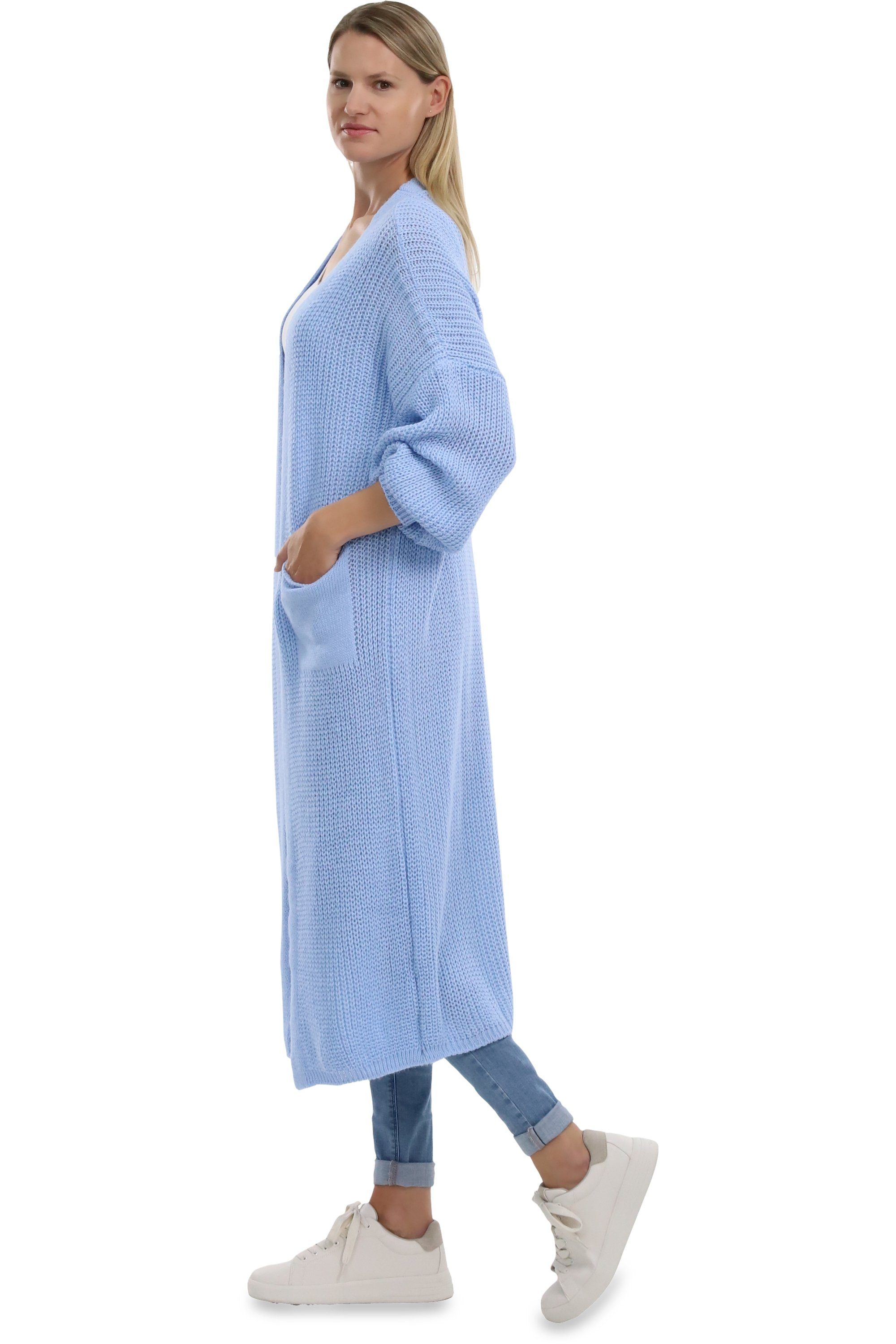 malito more than fashion Longstrickjacke malito Damen Strickmantel, schicker Cardigan, moderne Wollmantel, offene lange Strickjacke in Grobstrick-Optik