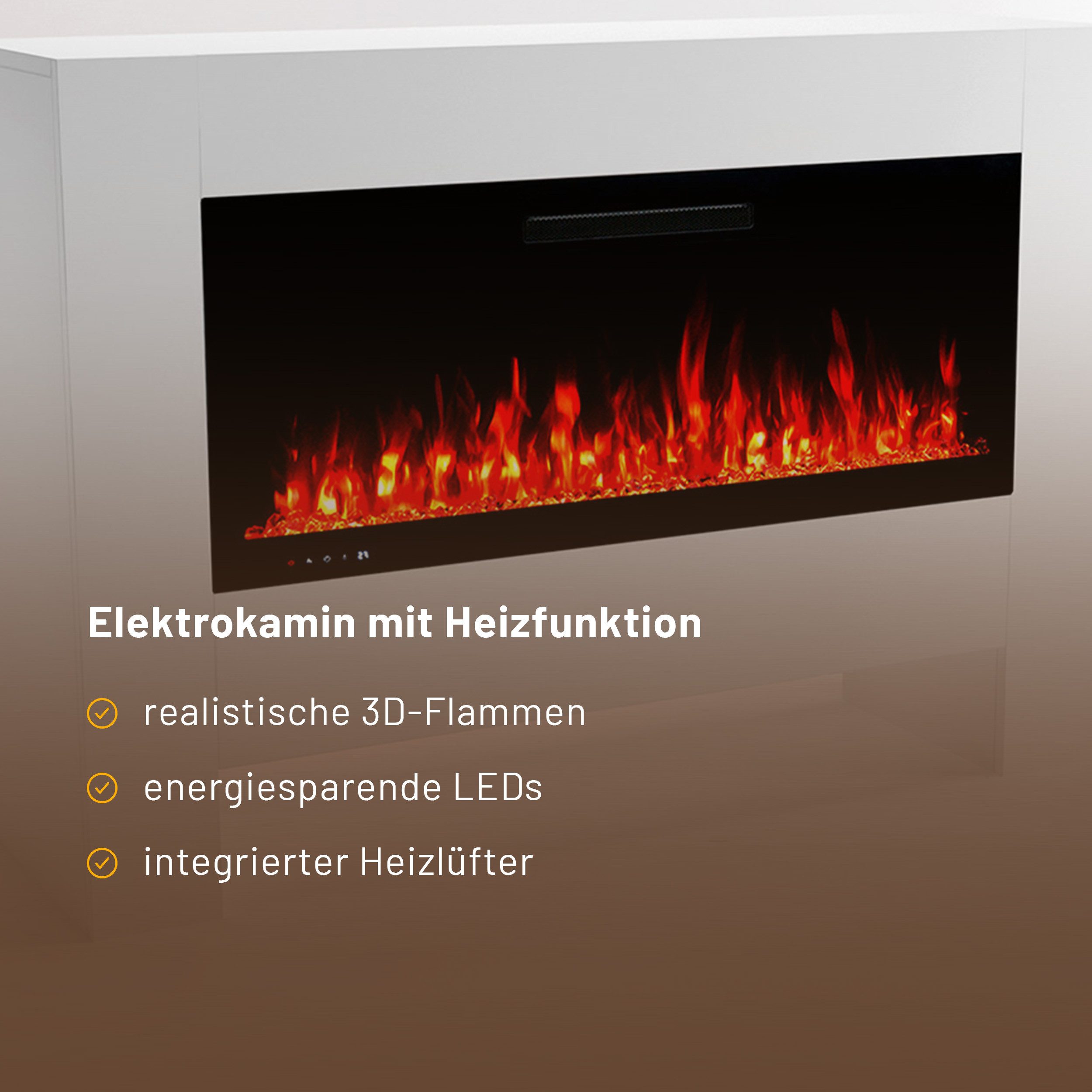 GLOW FIRE Elektrokamin weiß / grau / schwarz HERMES 3D LED Kamin mit Heizung, Elektrischer Kamin mit 3D Feuer mit Heizung, 2 Dekorationen