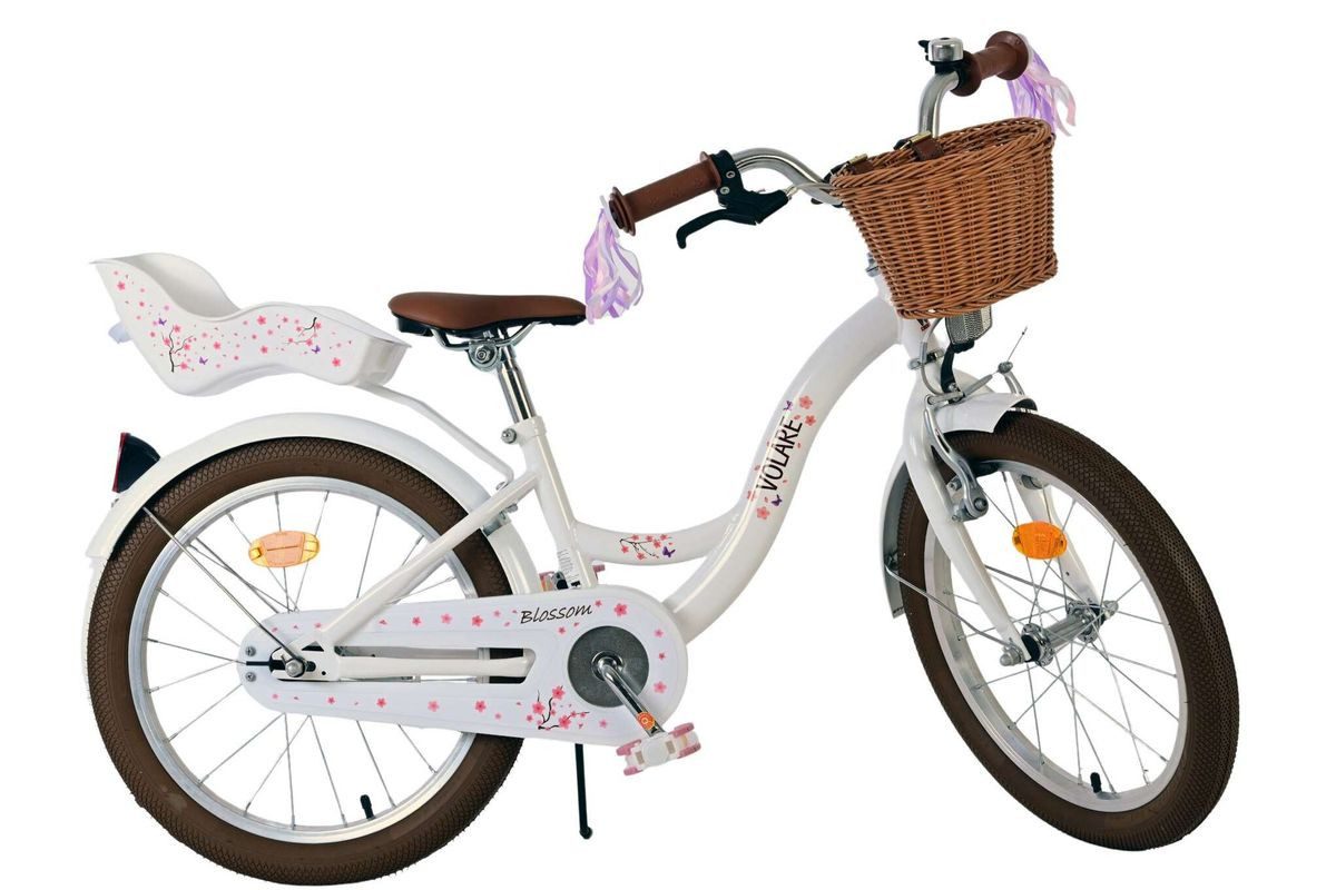 Volare Kinderfahrrad 18 Zoll Kinder Mädchen Fahrrad Mädchenfahrrad Rad Bike Blossom 51834, 1 Gang, Korb, Seitenständer, Puppensitz, Kettenschutz, Schutzbleche, Rücktritt