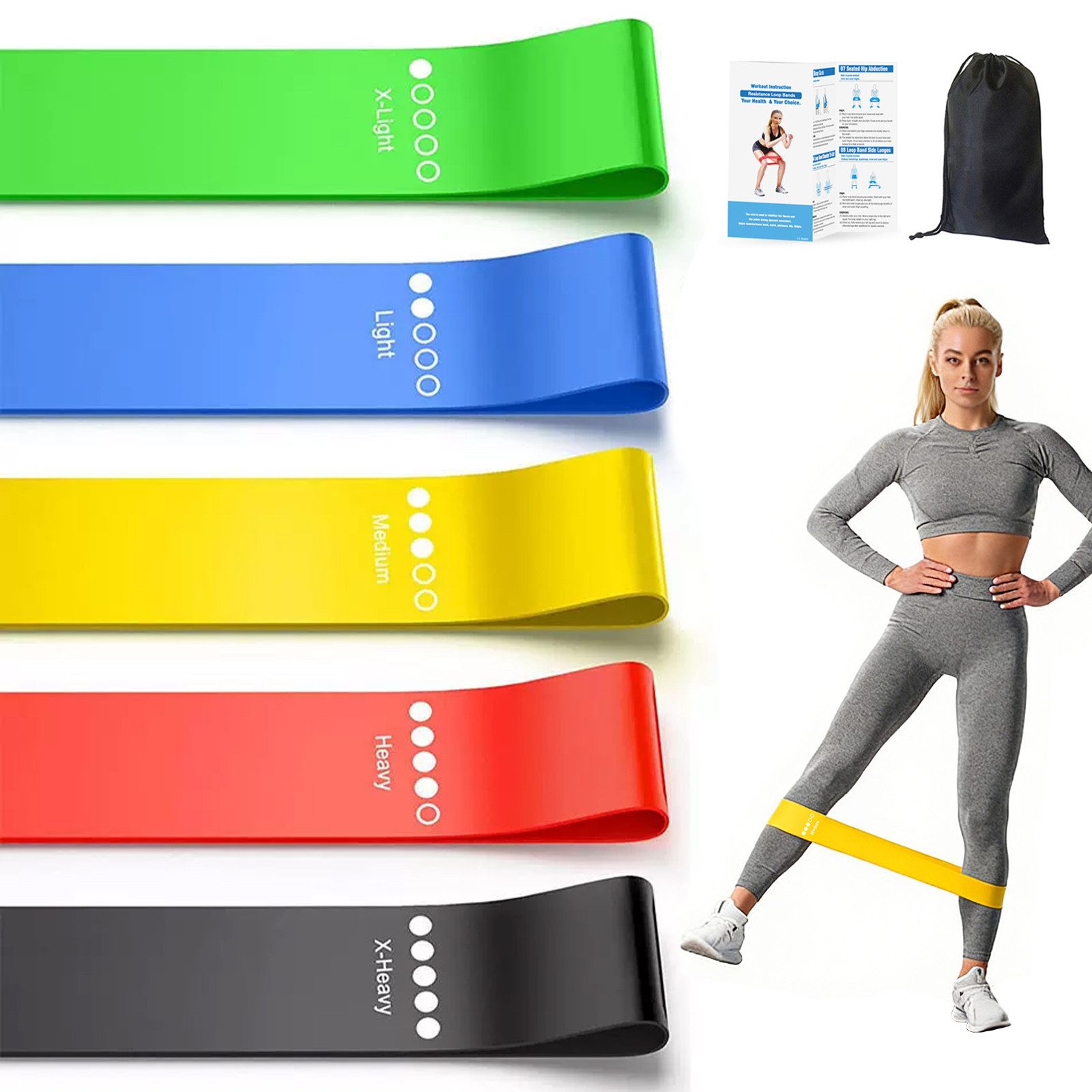 inschimmer Trainingsbänder Fitnessbänder 5er-Set Widerstandsbänder für Yoga Pilates Muskelaufbau