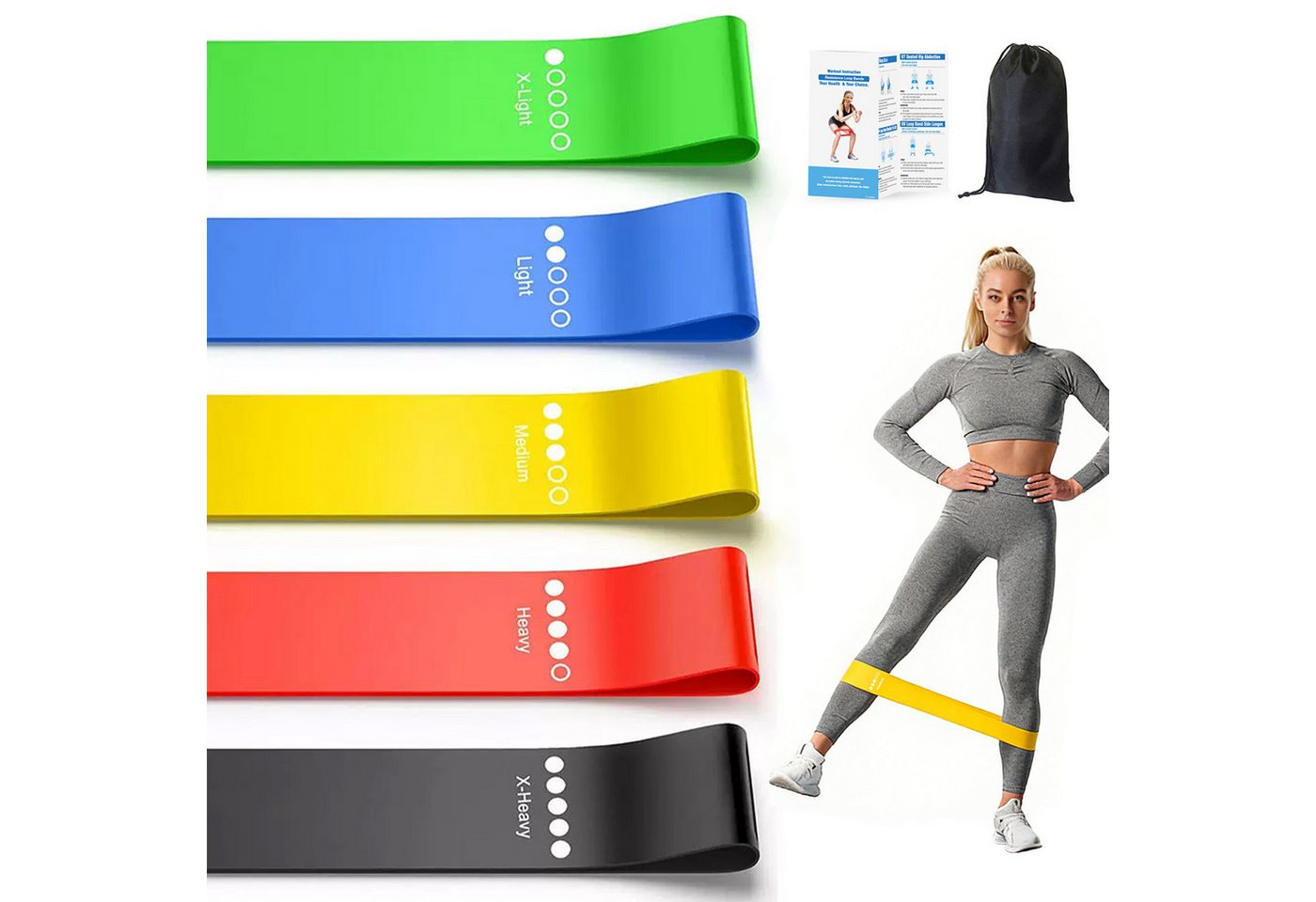 inschimmer Trainingsbänder Fitnessbänder 5er-Set Widerstandsbänder für Yoga Pilates Muskelaufbau