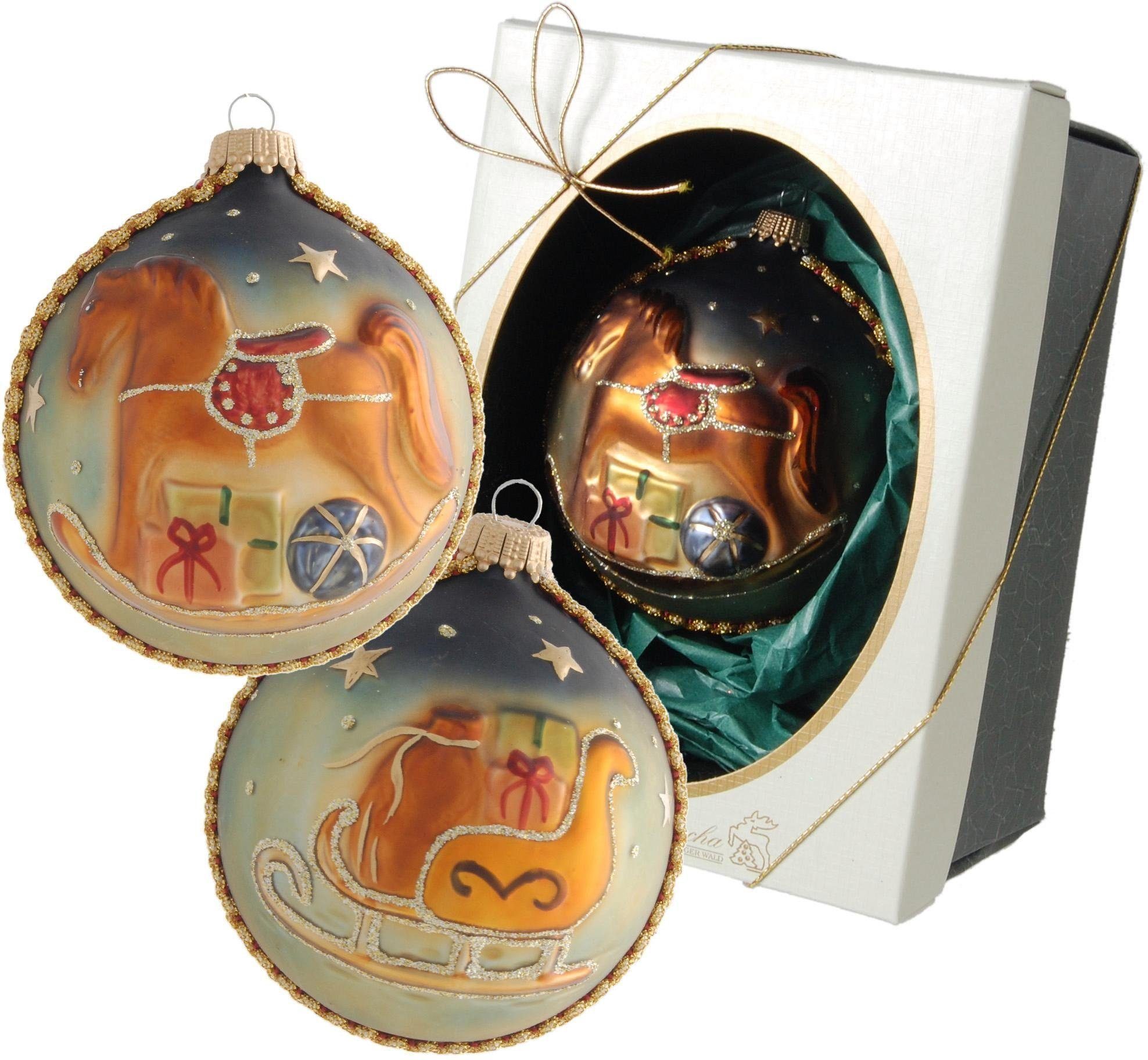 Krebs Glas Lauscha Weihnachtsbaumkugel mit Christbaumschmuck Weihnachtsdeko, Christbaumkugeln (1 und St), Schaukelpferd, Schlitten-Motiv Glas, aus Schaukelpferd