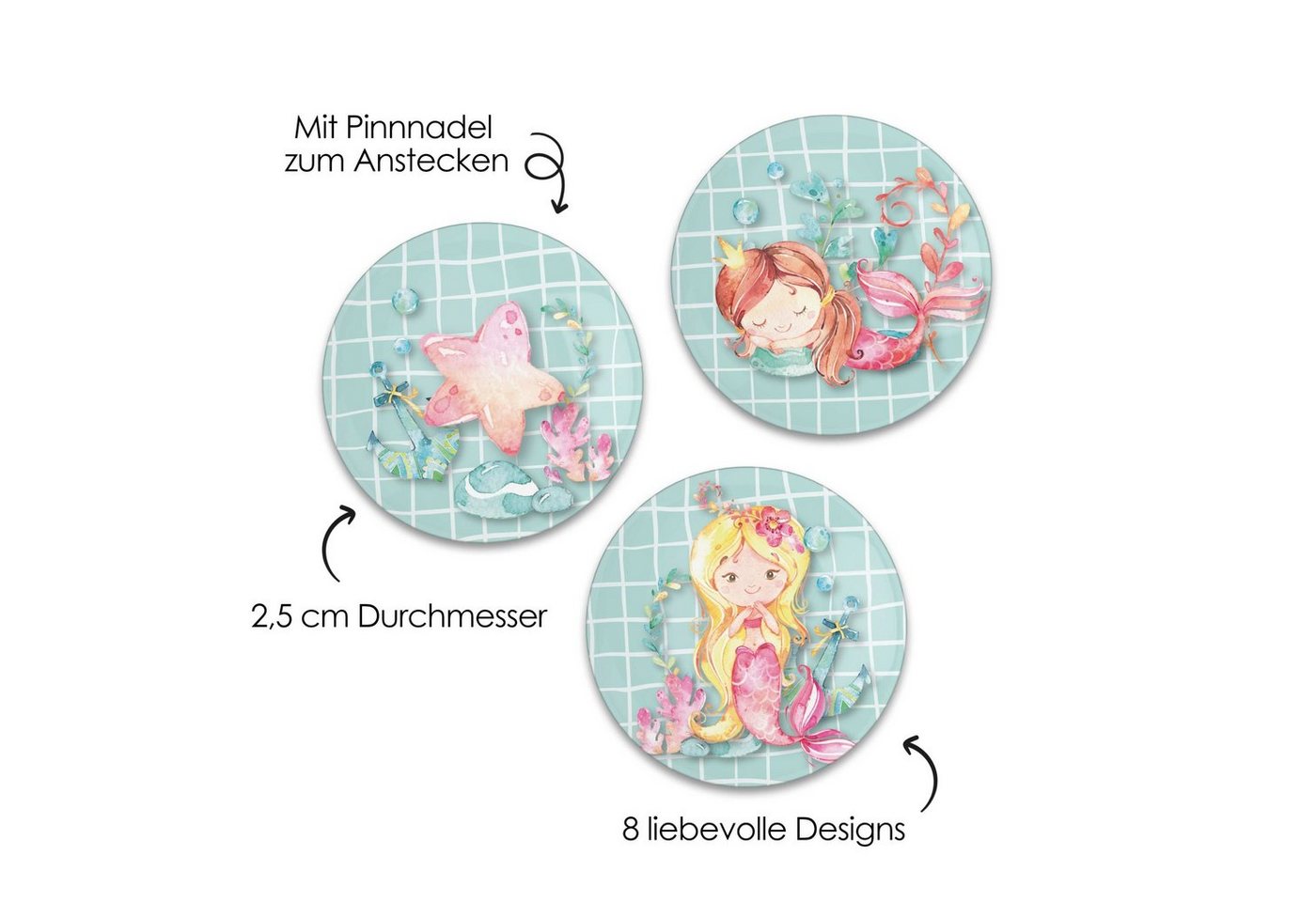 Thumbnail - PAPIERDRACHEN Federmäppchen 8 Mini Buttons - Meerjungfrau