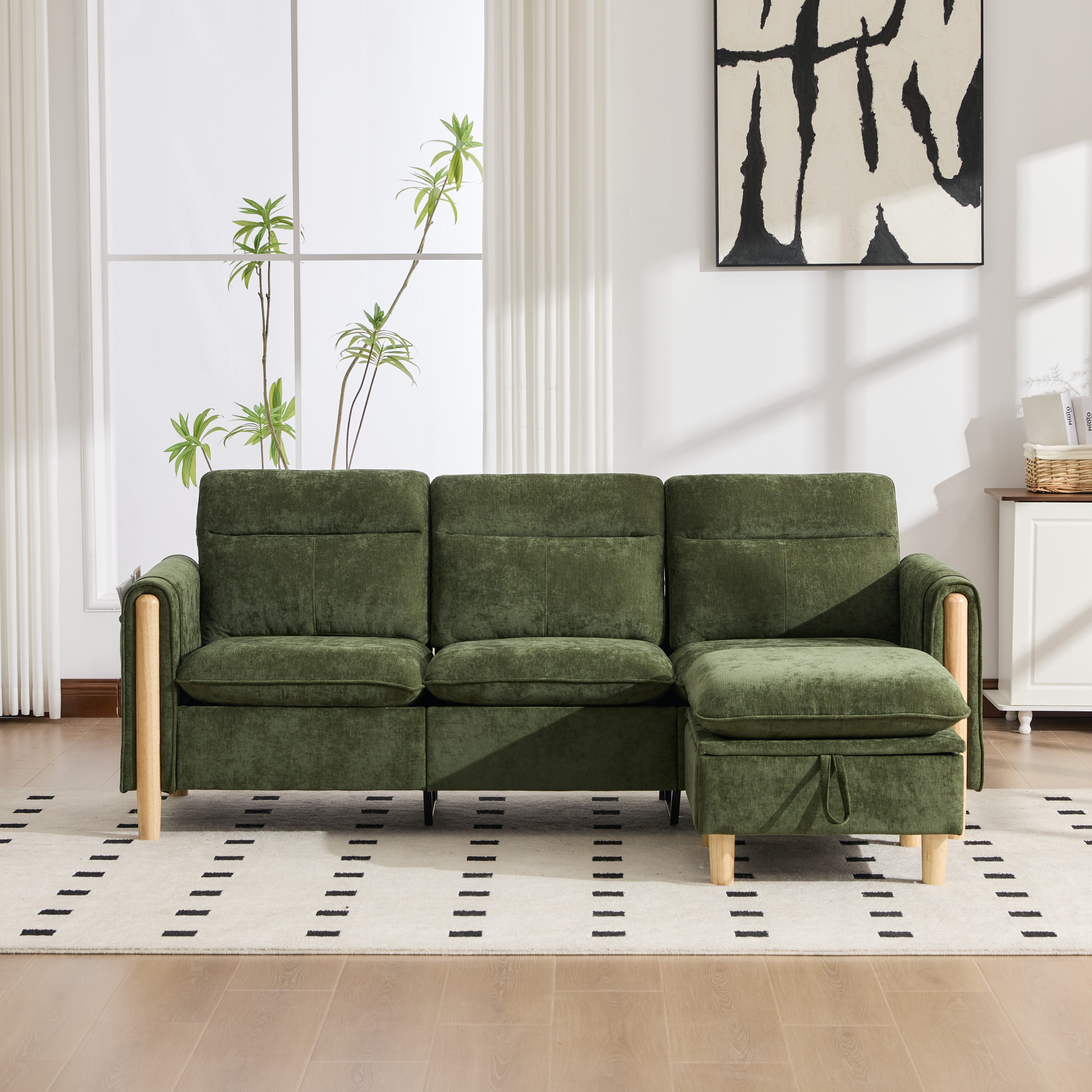 STILVORA Schlafsofa 3 Sitzer sofa U-förmiges Sofa mit Stauraum bequemes Stoffsofa, Modulares U-Sofa, mit Stauraum, Chenille-Bezug, Für Wohnzimmer, Familienbereich, Filmabende und Entspannung