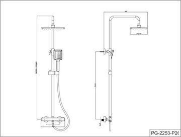YOOZENA Duschsystem mit Thermostat Schwarz, mit Messing Duscharmatur, Höhe 150 cm, 2 Strahlart(en), Kopfbrause,Duschkopf mit Schlauch und Halterung, Regendusche, 26x19cm