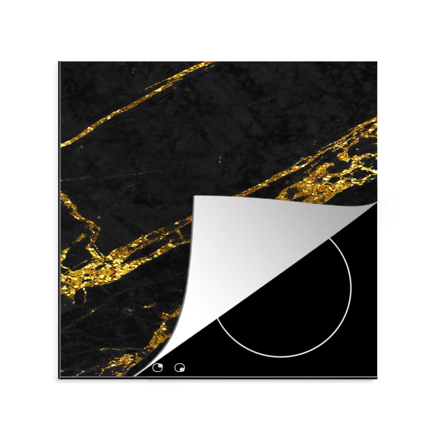 MuchoWow Herdblende-/Abdeckplatte Marmor - Gold Ceranfeldabdeckung, cm, für - Schwarz 78x78 tlg), Muster, Arbeitsplatte - Vinyl, (1 küche