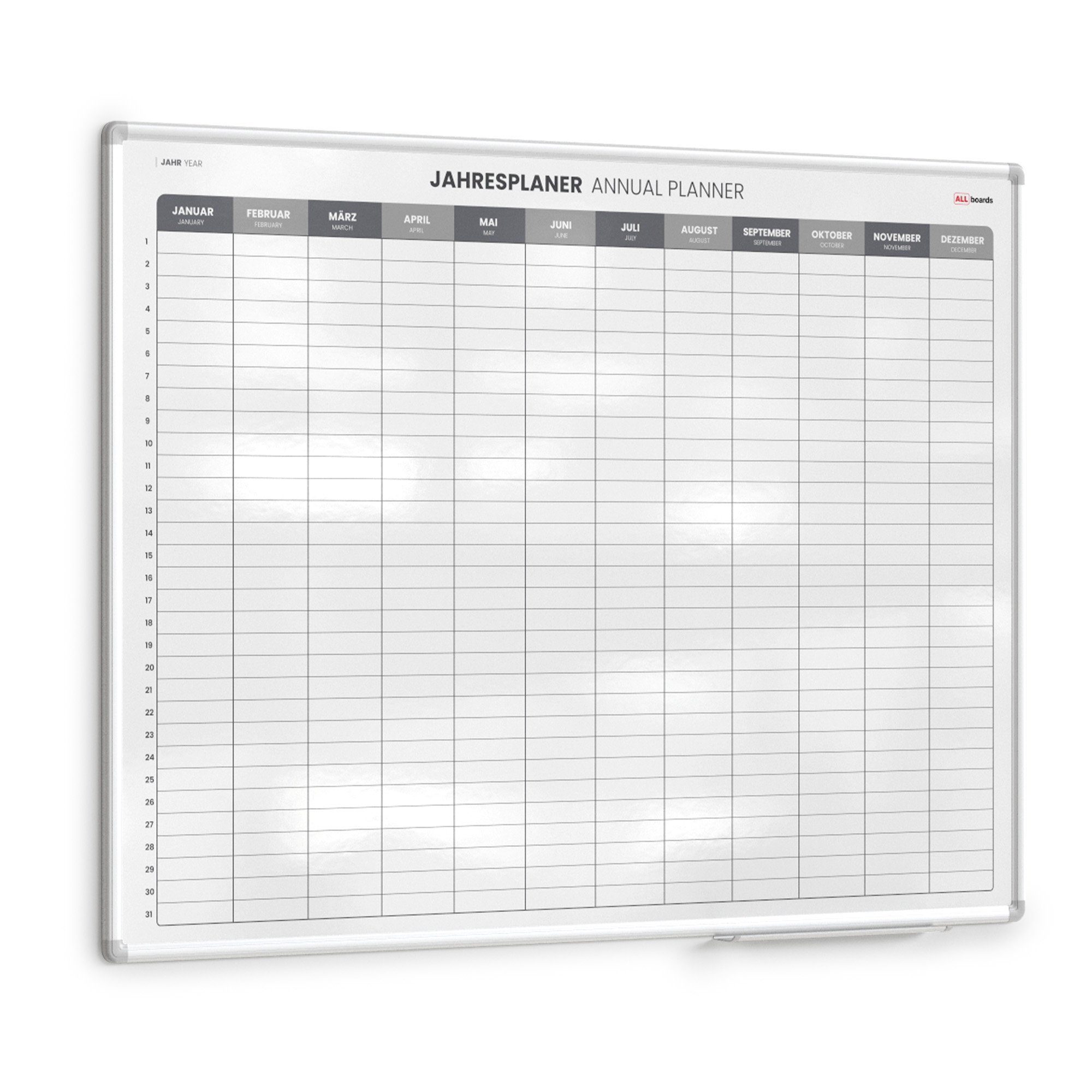 ALLboards Monatskalender Magnetischer Jahresplaner 120x90cm für Jahresplanungen