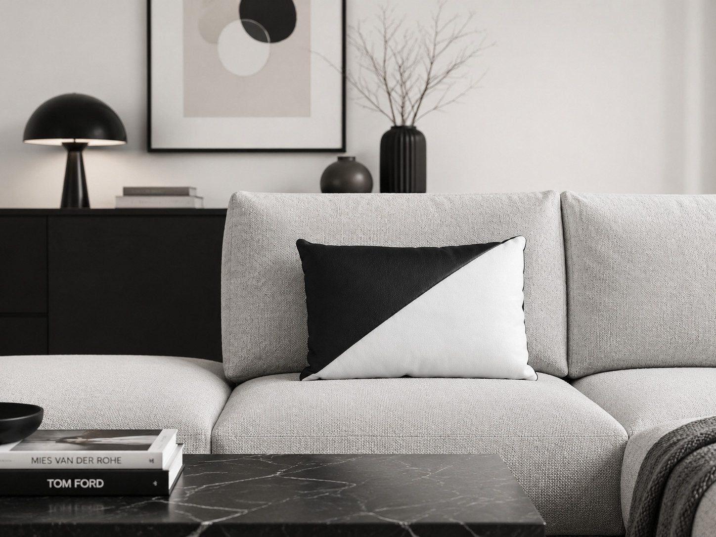 Xlmoebel Dekokissen Minimalistische Diagonal-Kissen in Schwarz-Weiß Luxuriöser Sofort