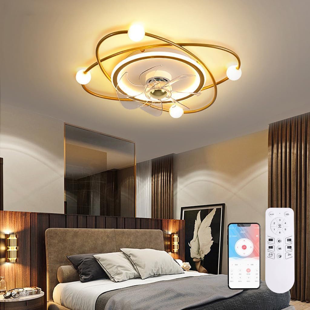 RRBEST Deckenventilator Moderne Deckenventilator mit Beleuchtung und Ventilator, für Wohnzimmer, Schlafzimmer, Esszimmer, Golden