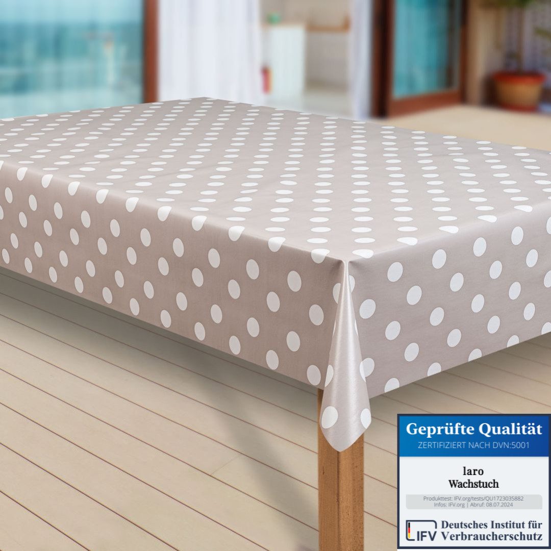 laro Tischdecke Wachstuch-Tischdecken Abwaschbar Punkte beige grau rechteck günstig online kaufen