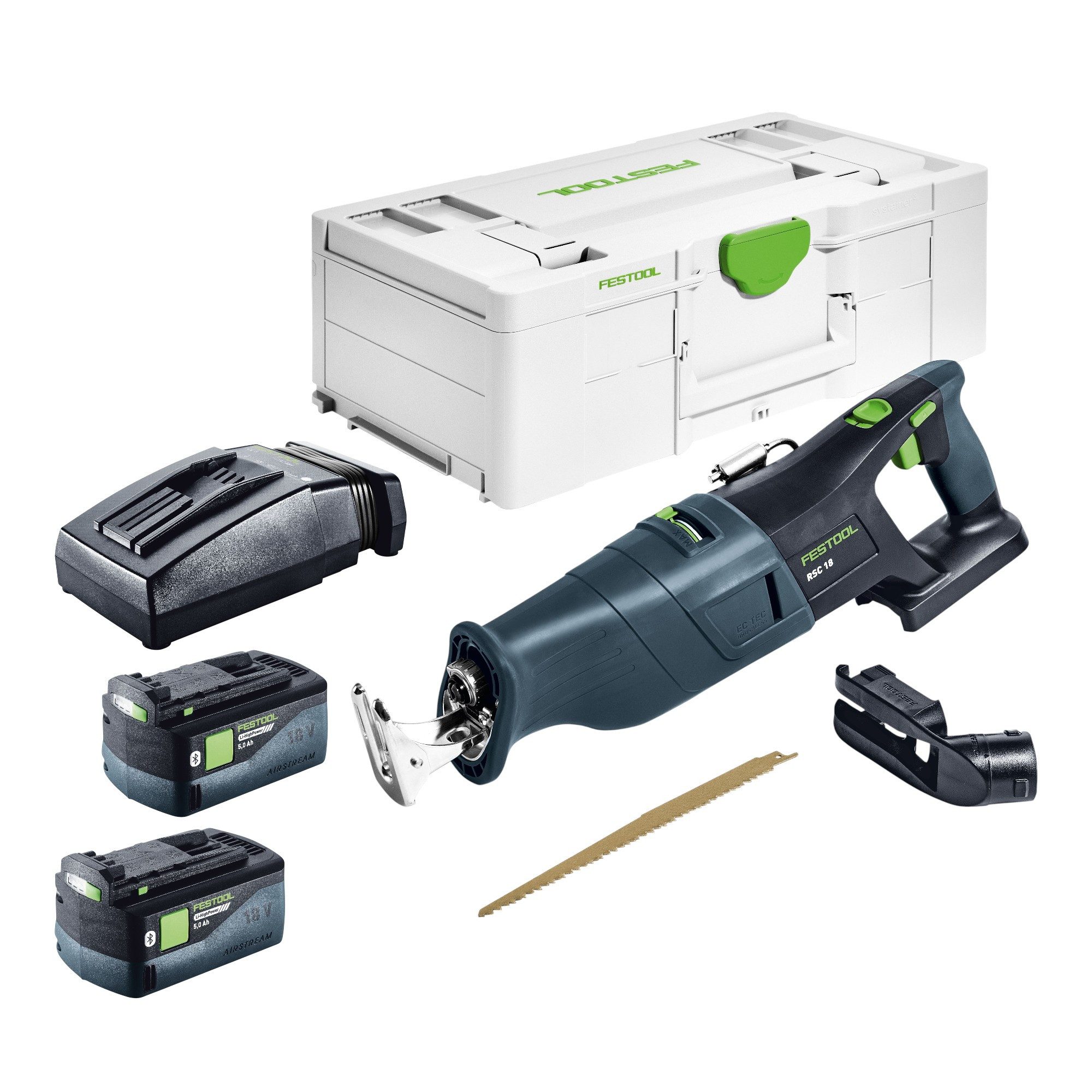 FESTOOL Akku-Reciprosäge RSC 18 EB-Basic Akku Säbelsäge 18 V Brushless + 2x Akku 5,0 Ah