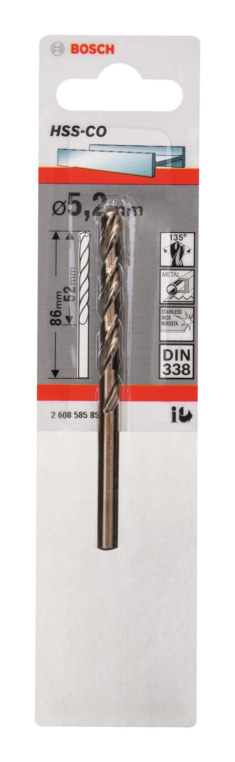 Metallbohrer, HSS-Co 5,2 338) 86 (DIN mm BOSCH - 52 x 1er-Pack - x