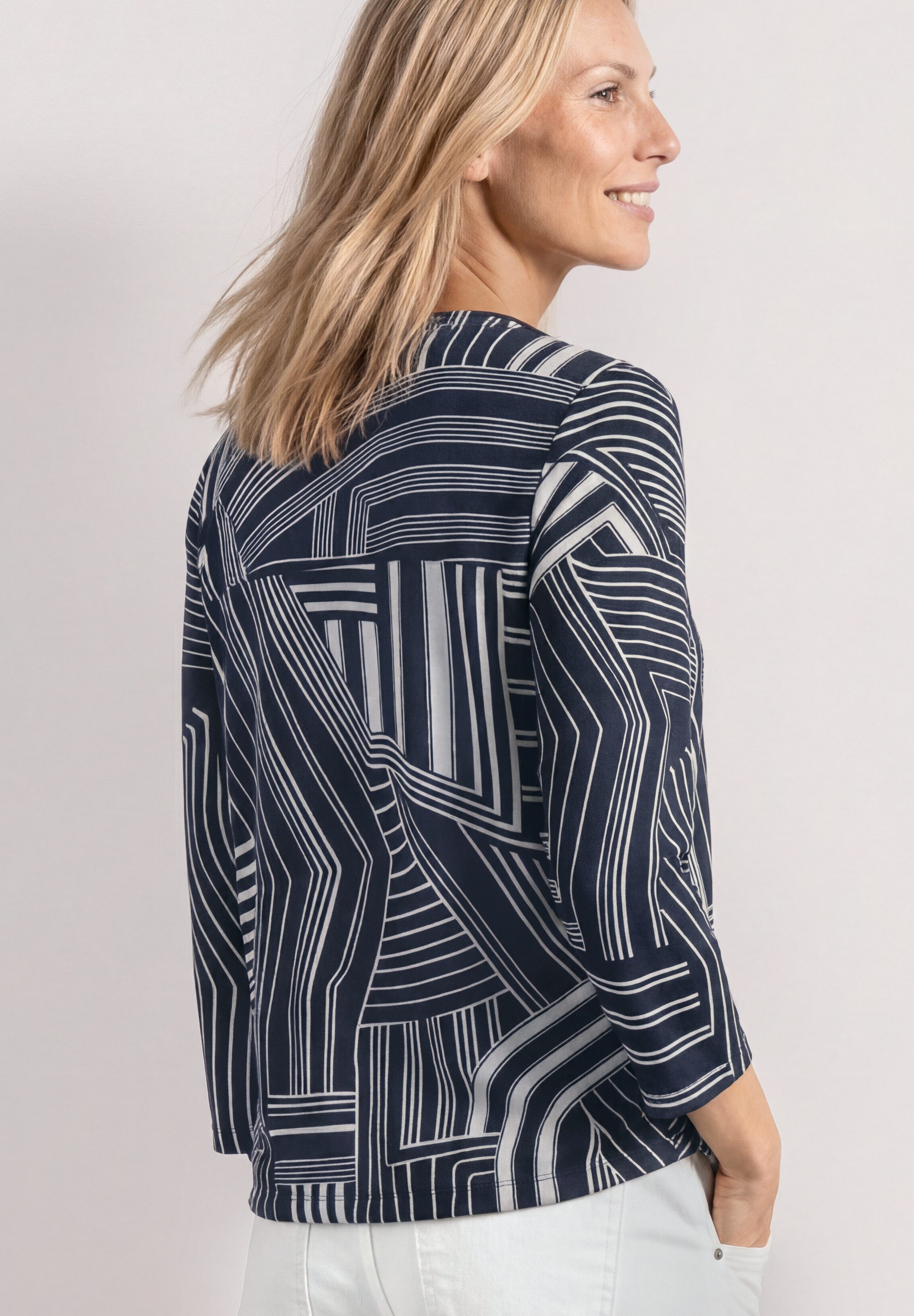 STREET ONE 3/4-Arm-Shirt Sommershirt mit Split Neck und Print