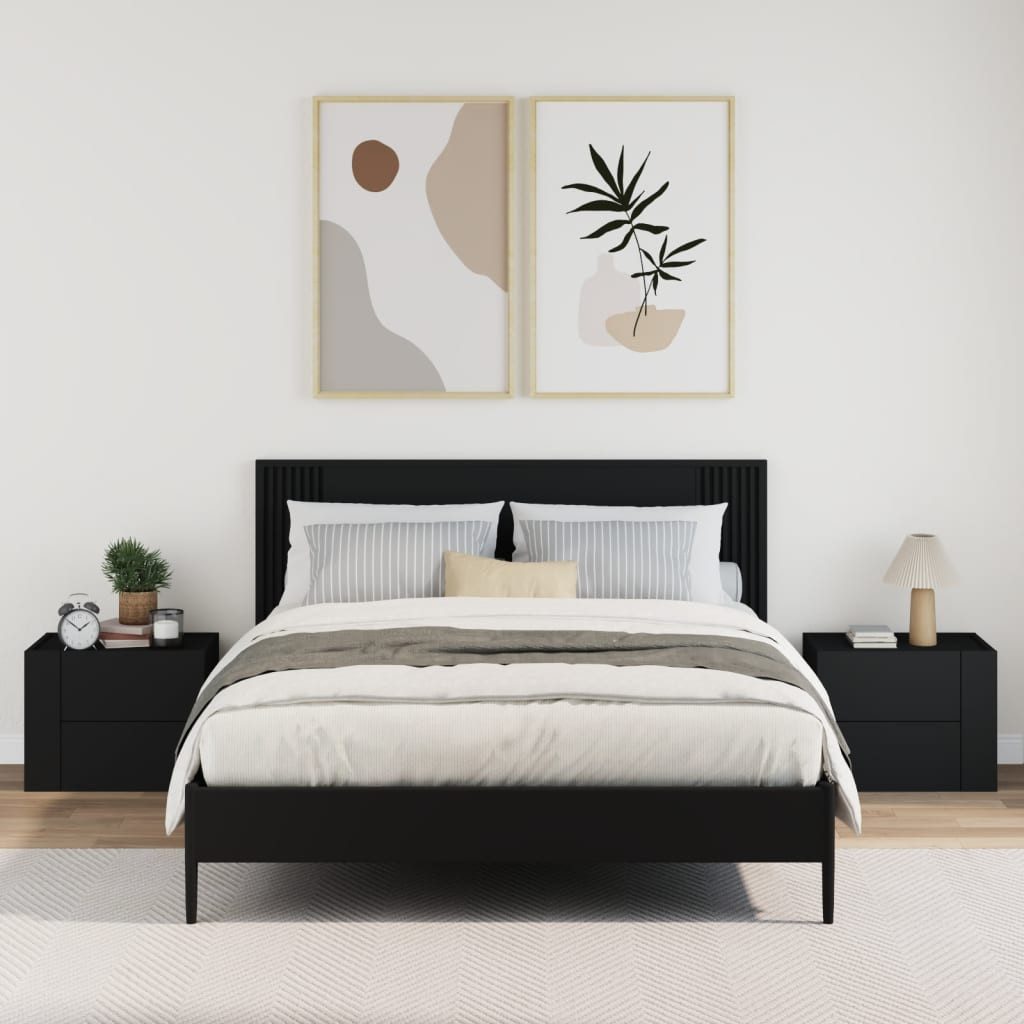 vidaXL Nachttisch Wand-Nachttische 2 Stk. Schwarz günstig online kaufen