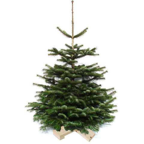 Weihnachtsbaumland Echter Weihnachtsbaum Nordmanntanne auf Holzkreuz montiert, Weihnachtsdeko, Nordmanntanne, Höhe ca. 100 bis 120 cm