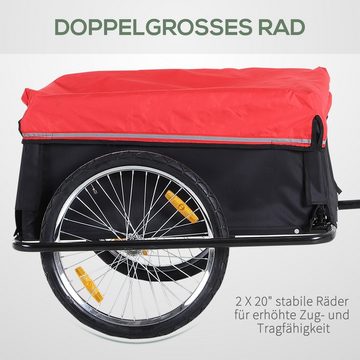 HOMCOM Fahrradlastenanhänger Lastenanhänger Transportanhänger Lasten-Fahrradanhänger Schwarz+Rot, 140L x 88B x 60H cm